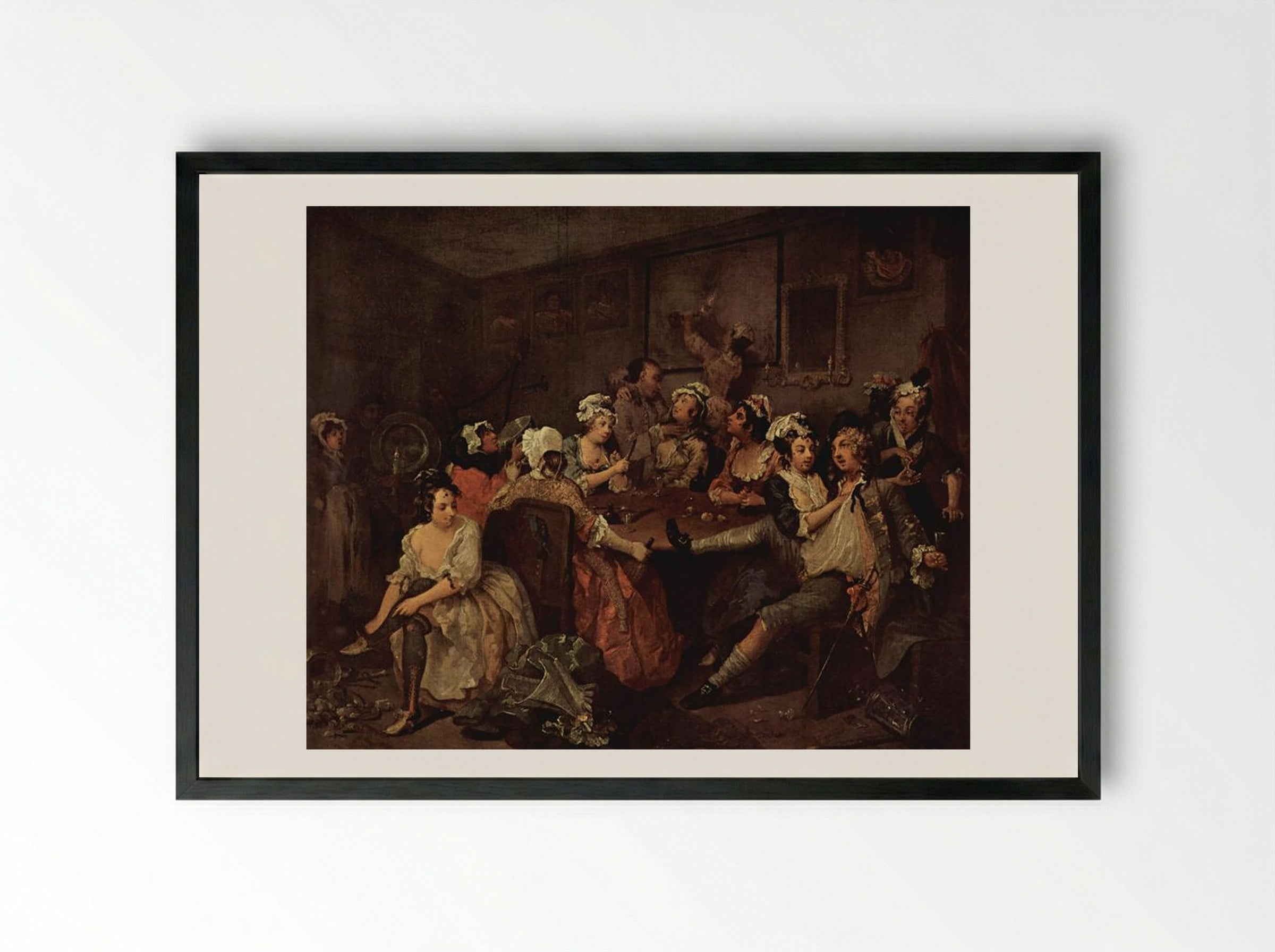 A Midnight Modern Conversation - William Hogarth - Framed Print Black