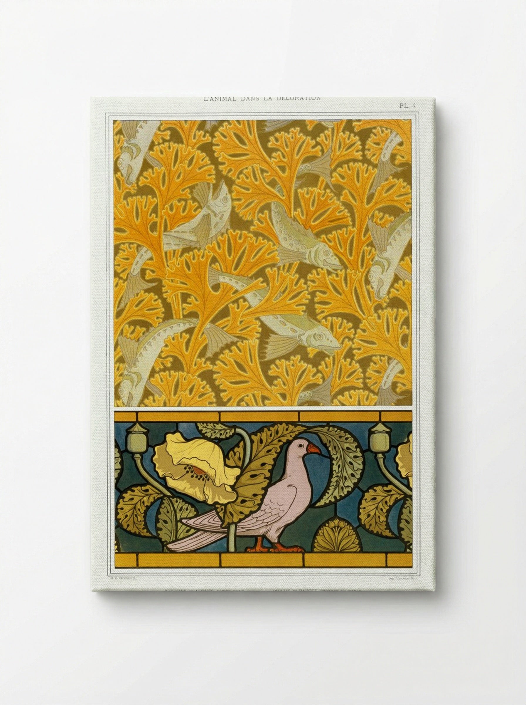 Poisson et Algues, Papier Peint; Pigeon et Pavots, Bordure de Vitrail - Maurice Pillard Verneuil - Canvas