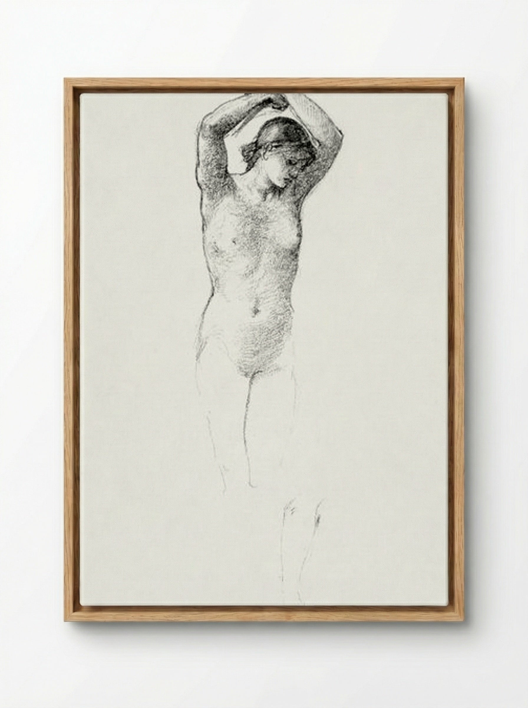 Standing Female Nude with Arms Raised - Edward Burne-Jones - Framed Canvas Wood