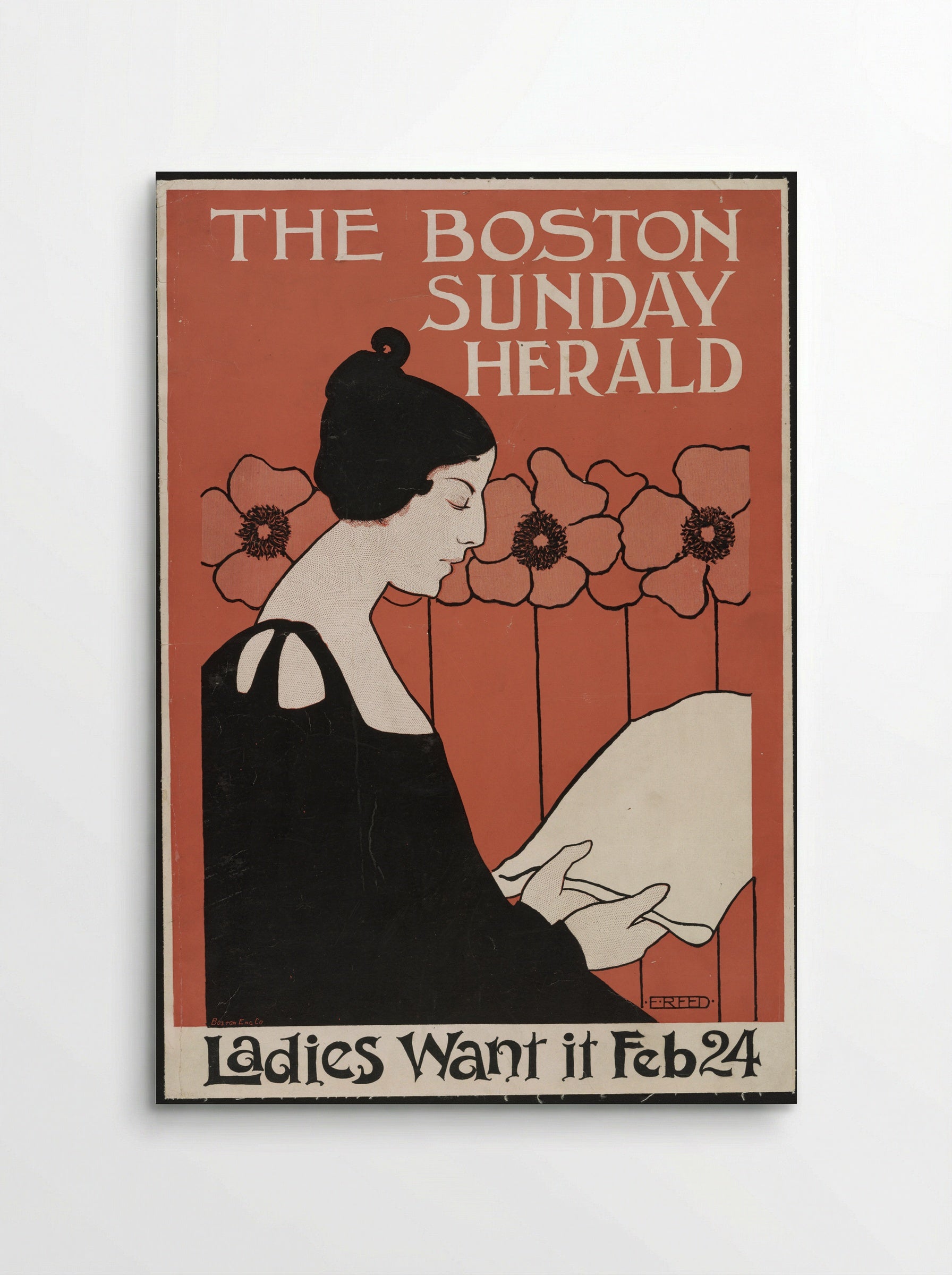 Portrait of a Woman Reading a Newspaper with Flowers - Ethel Reed - Poster