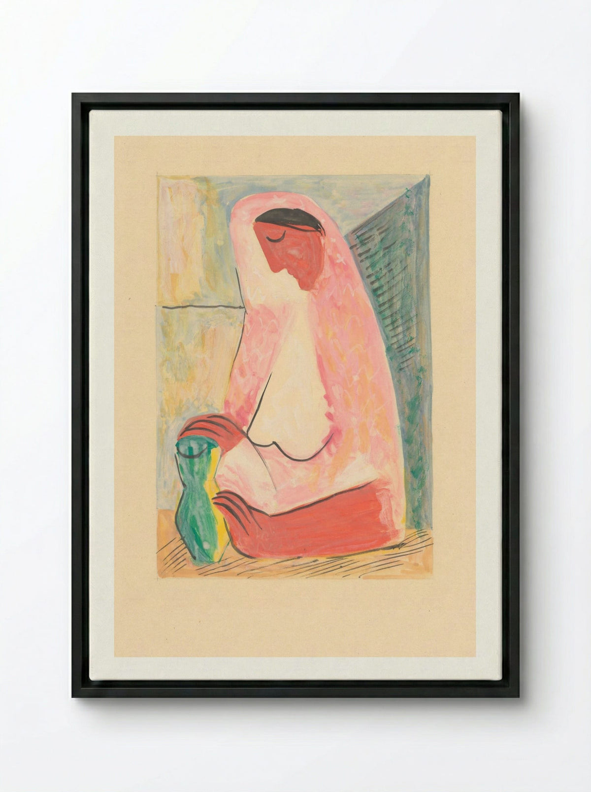 Woman with a Vase - Mikuláš Galanda - Framed Canvas Black