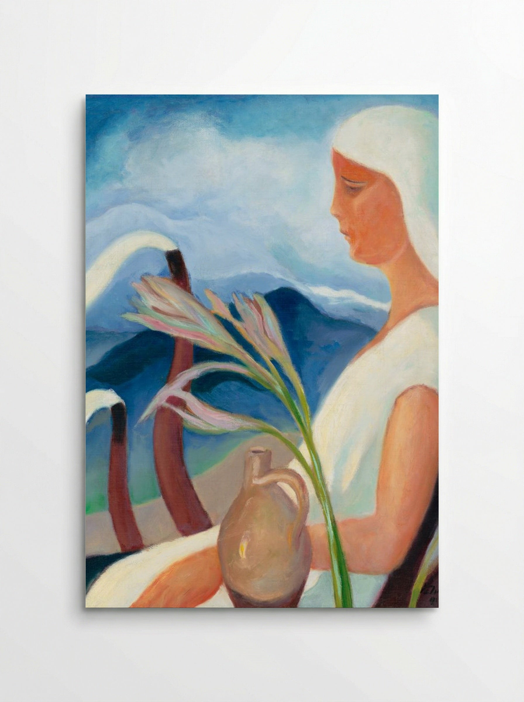 Girl in White with Factory Chimneys and Flowers - Zolo Palugyay - Poster