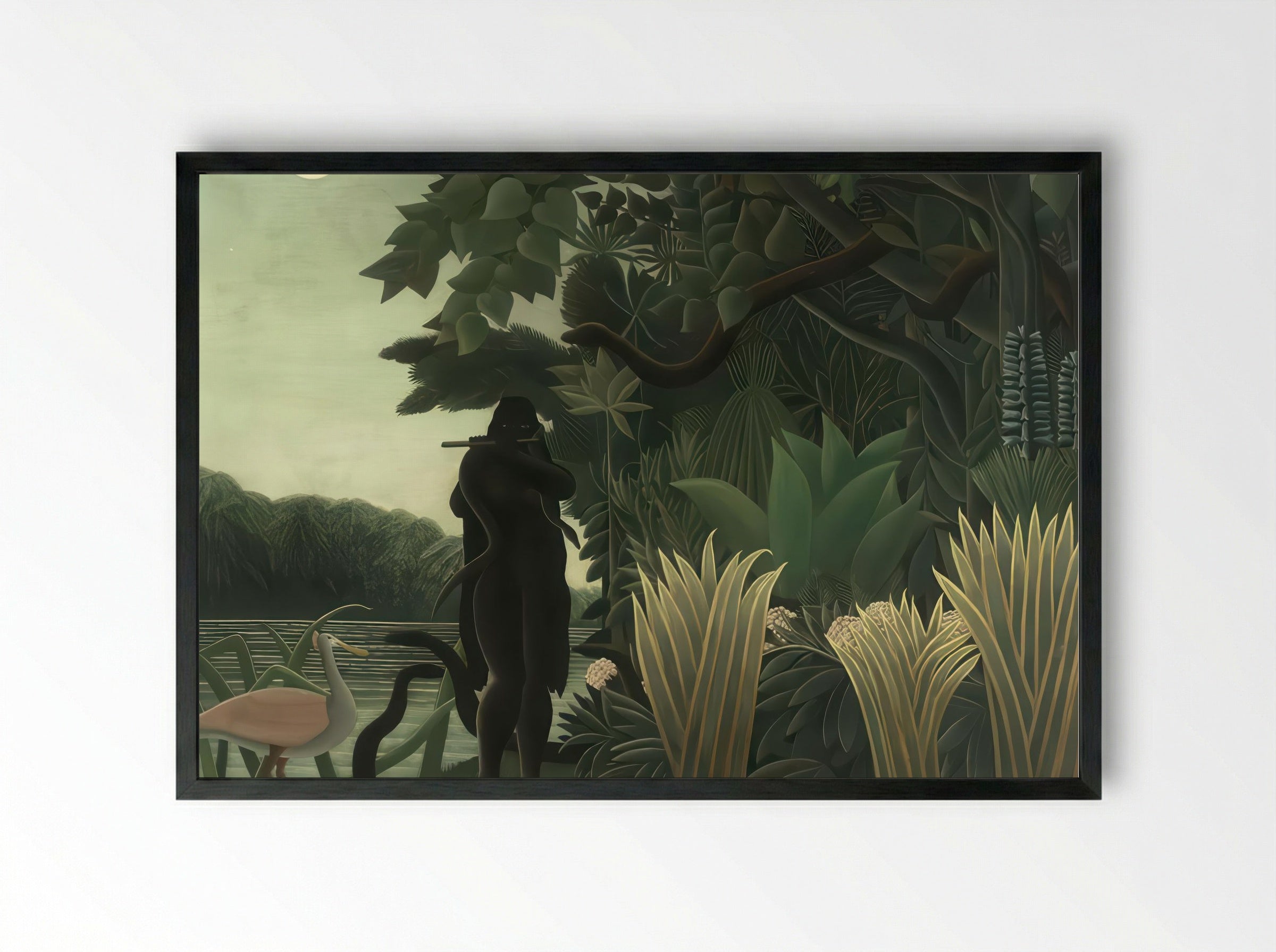 The Snake Charmer by Henri Rousseau – Naïve Art Jungle Mystery Print - Framed Print Black