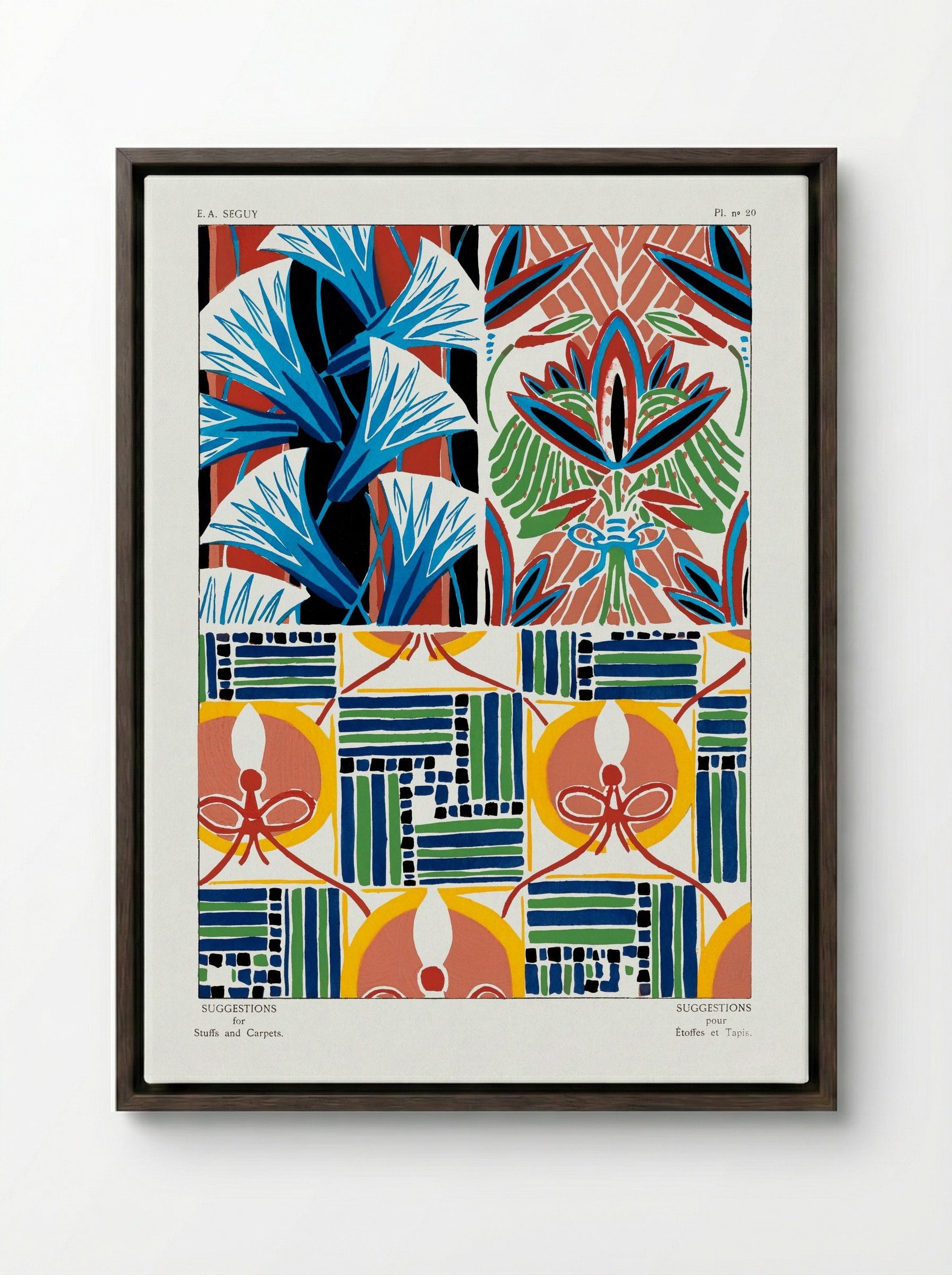 Floral Pattern No. 20 (Textile Design) - Émile-Allain Séguy - Framed Canvas Dark Wood