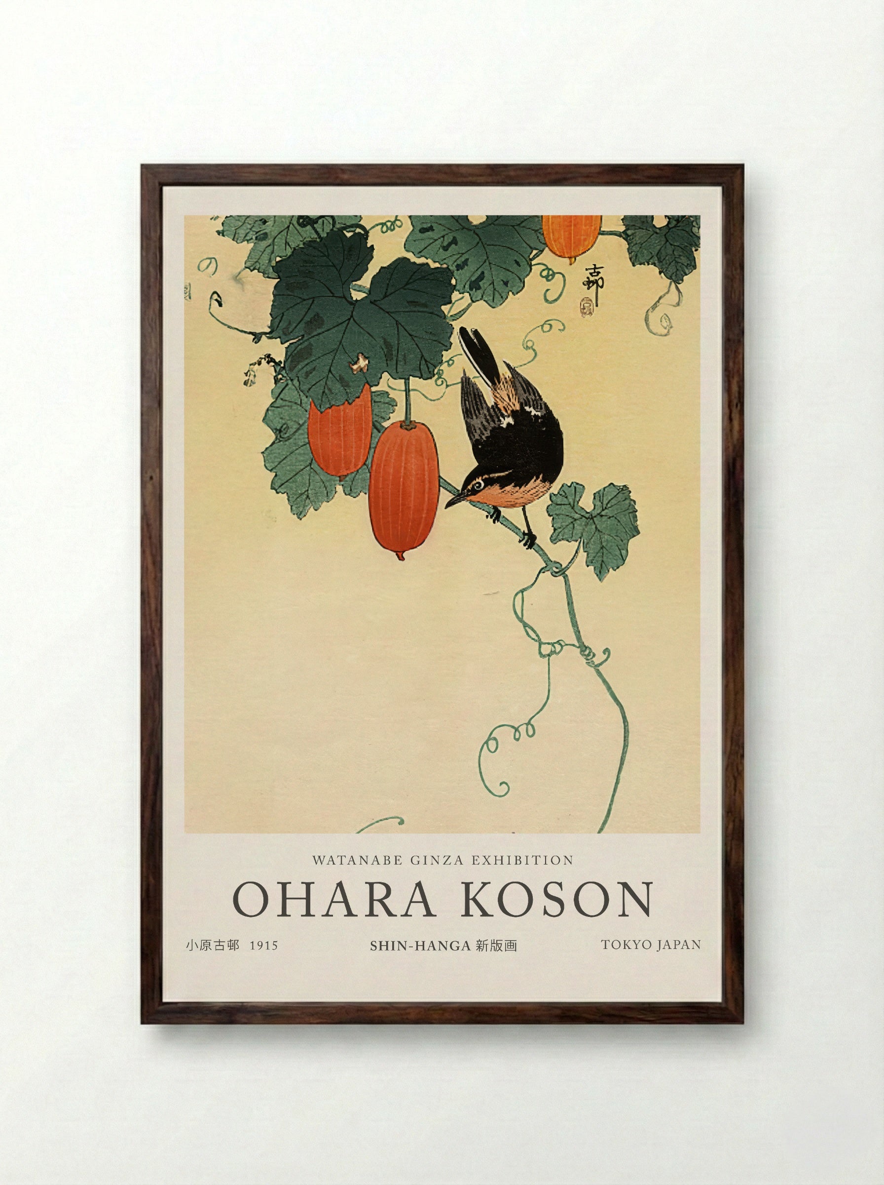 A Flycatcher On Cucumber Bush - Ohara Koson