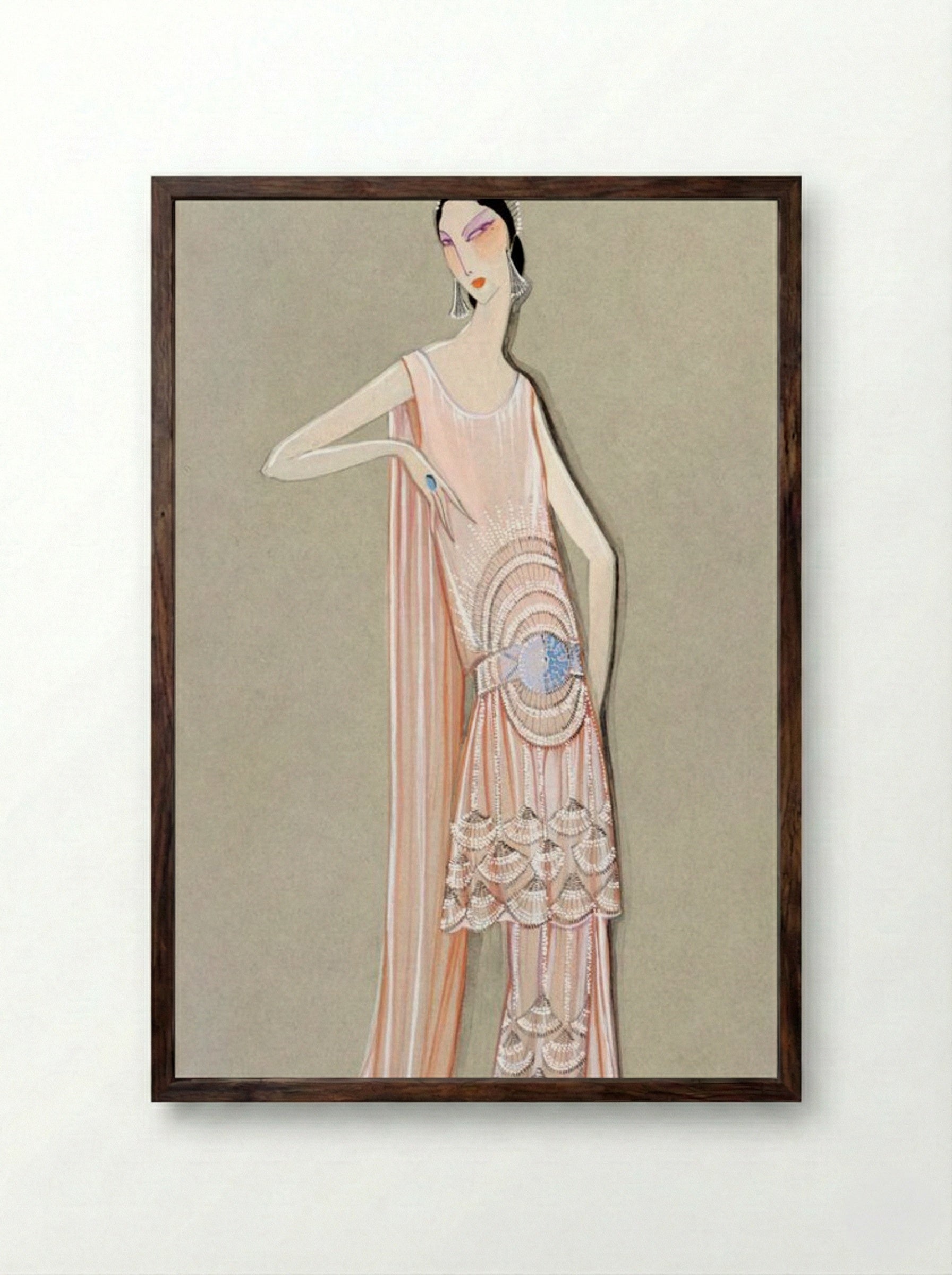 Projet de Robe, Février, La Sirène (1924) - Fine Art Print - Framed Print Dark Wood
