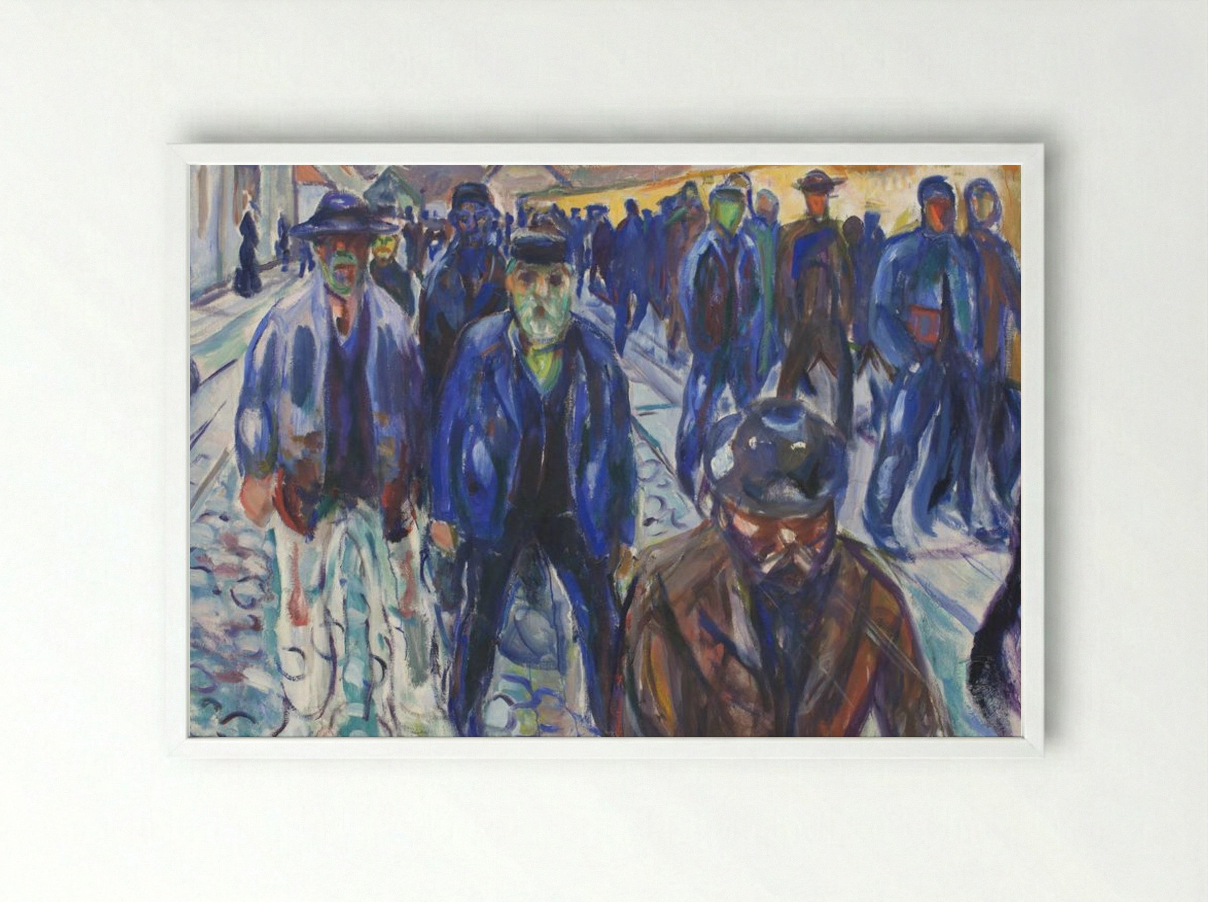 Workers on Their Way Home - Edvard Munch - Framed Print White
