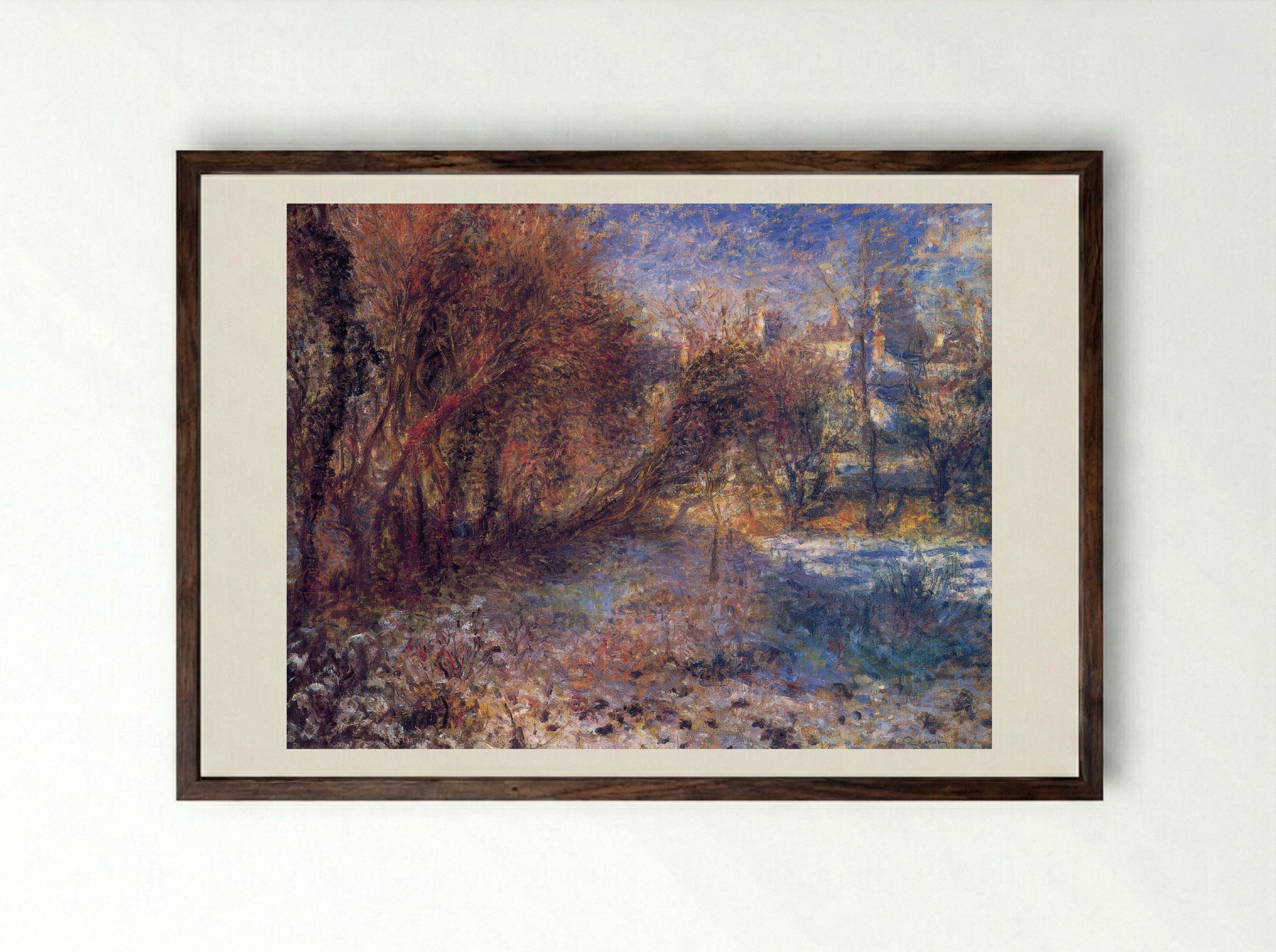 Landscape with Snow - Claude Monet - Framed Print Dark Wood
