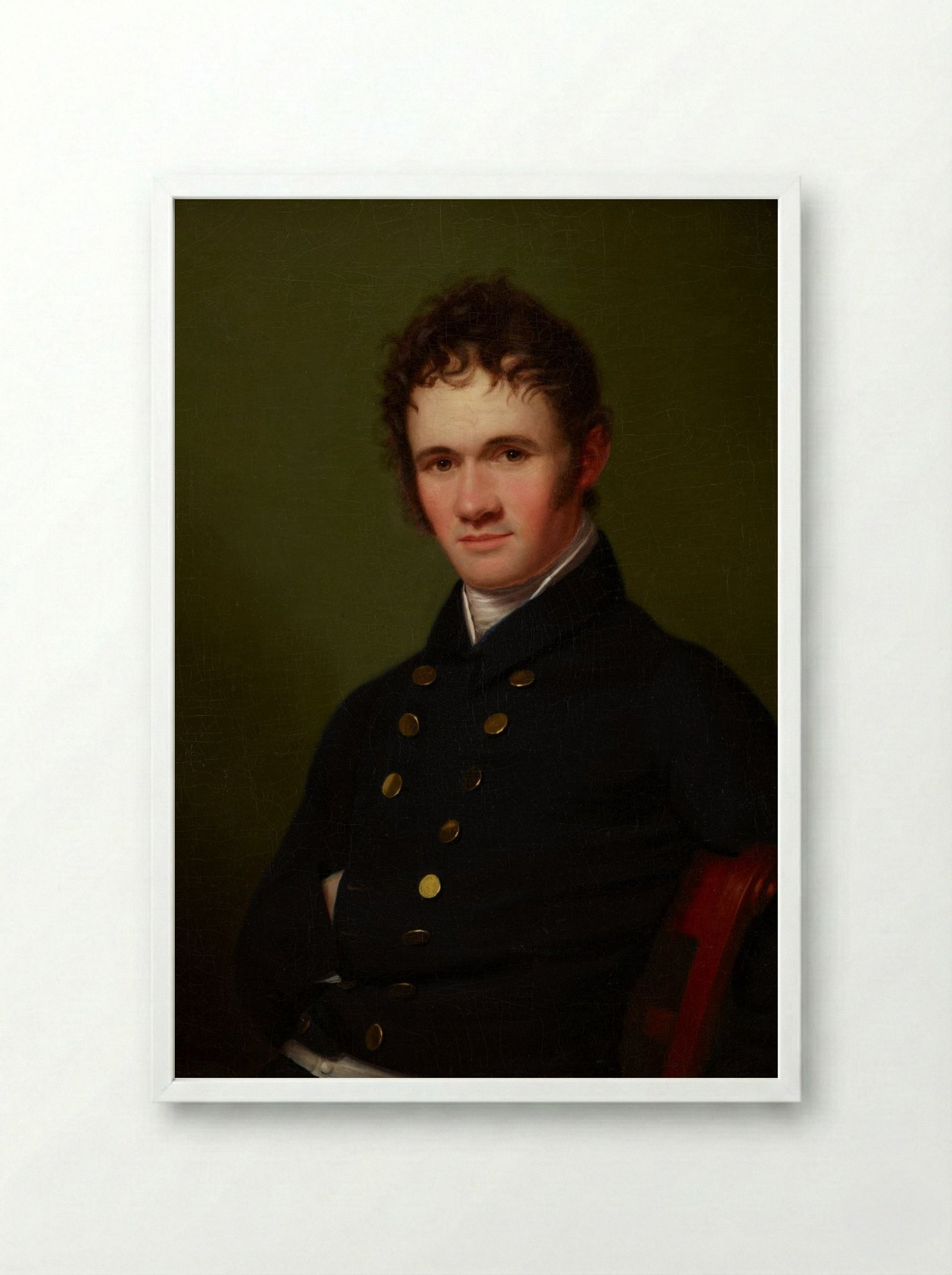 Portrait of a Man, Waist-Length, Seated - Fine Art Print - Framed Print White