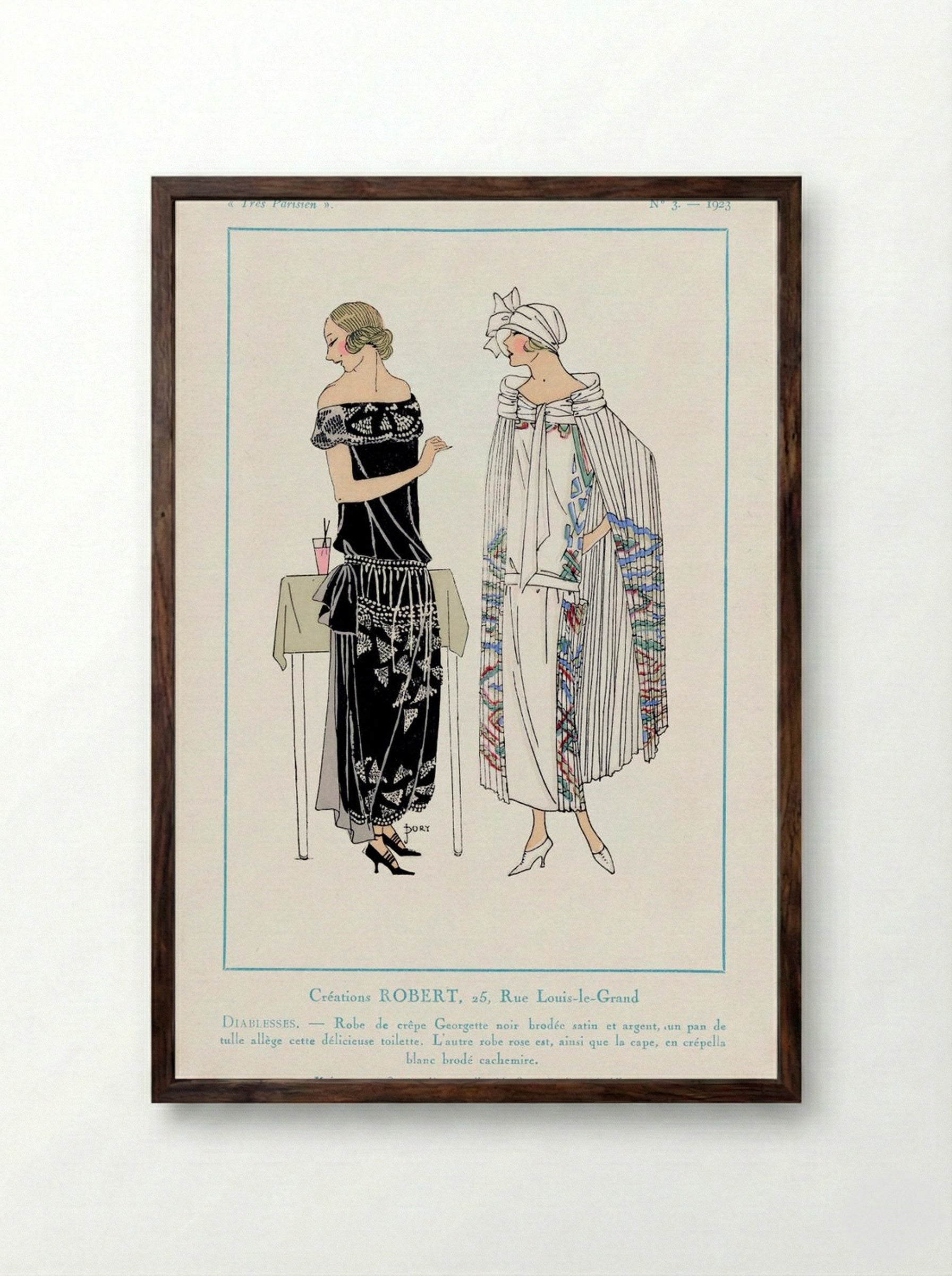 Fashion Plate from Très Parisien, No. 3 - Georges Dory - Framed Print Dark Wood