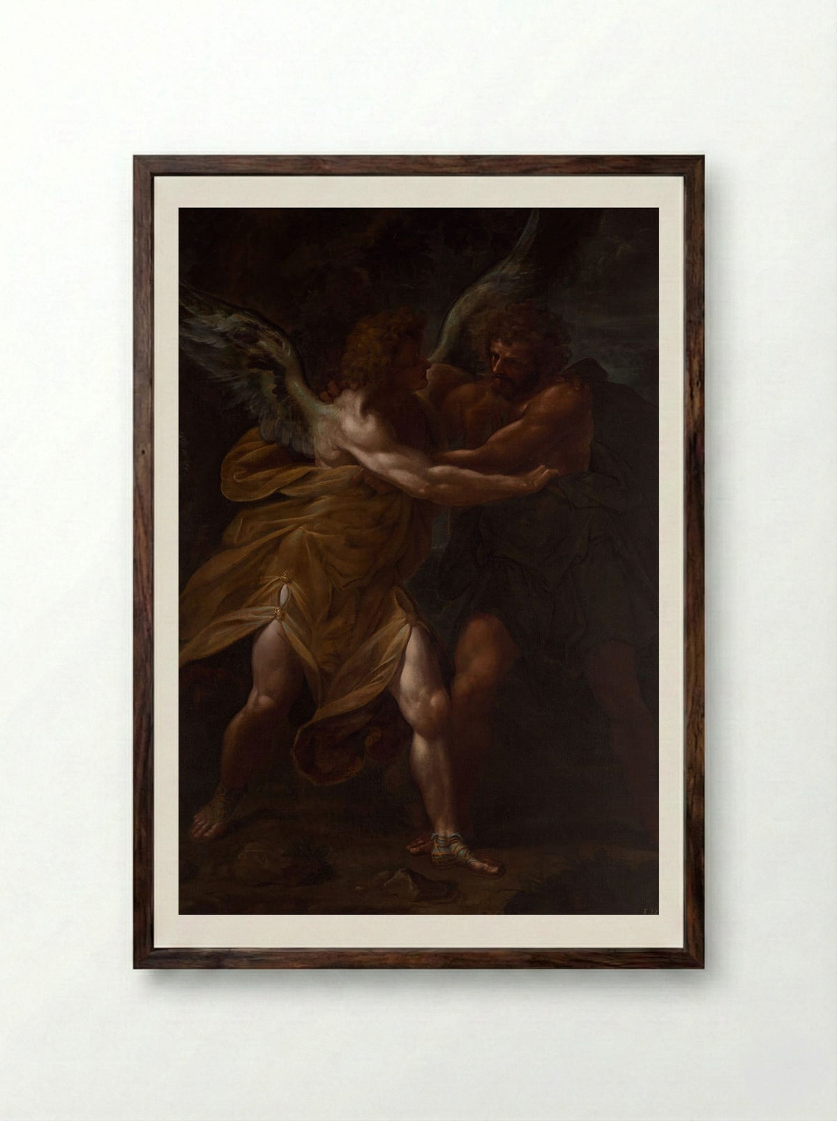 Jacob Wrestling with the Angel - Ferdinand Piloty - Framed Print Dark Wood