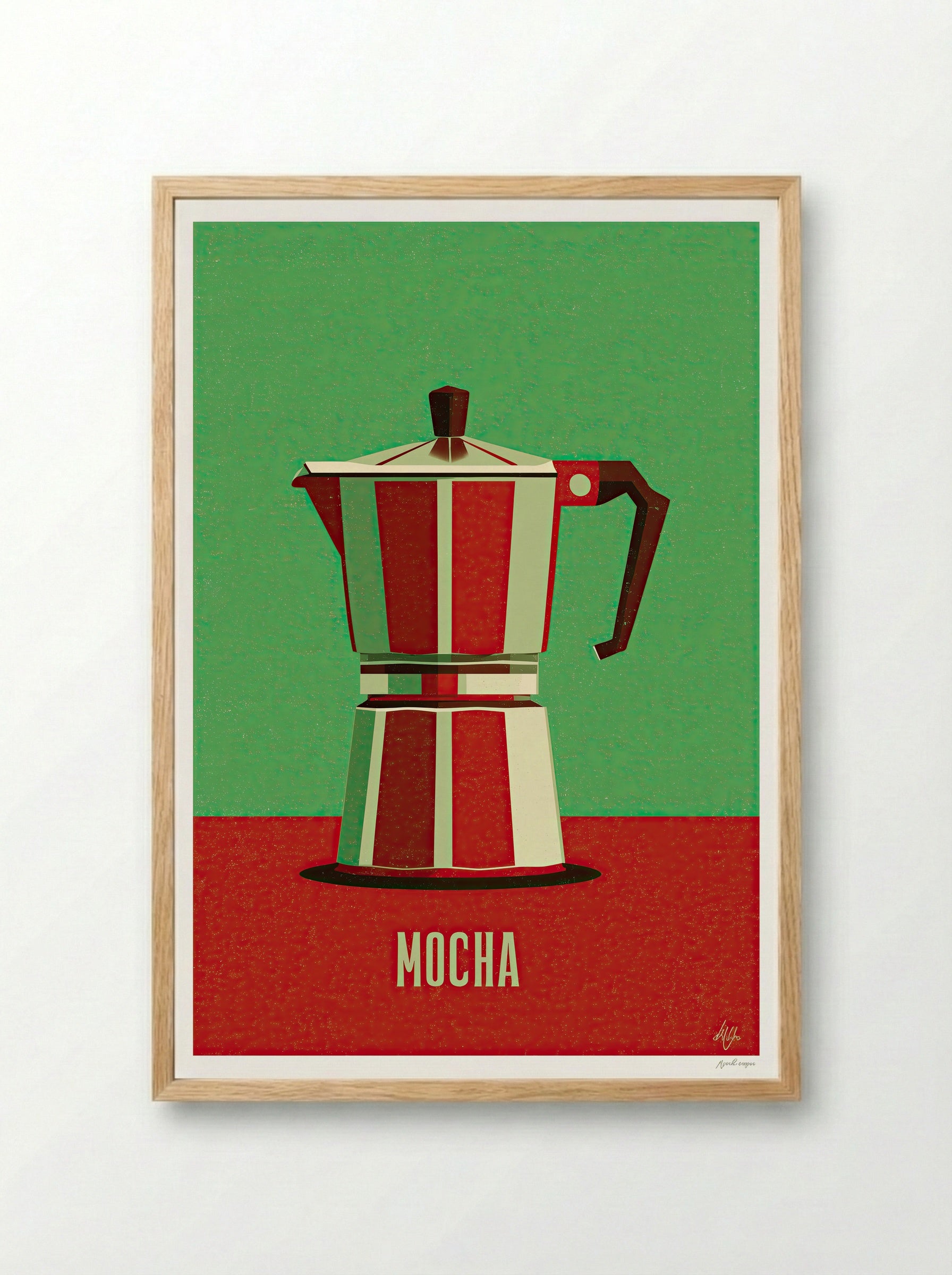 Retro Mocha Coffee Pot – Vintage Kitchen Art Print - Framed Print Wood