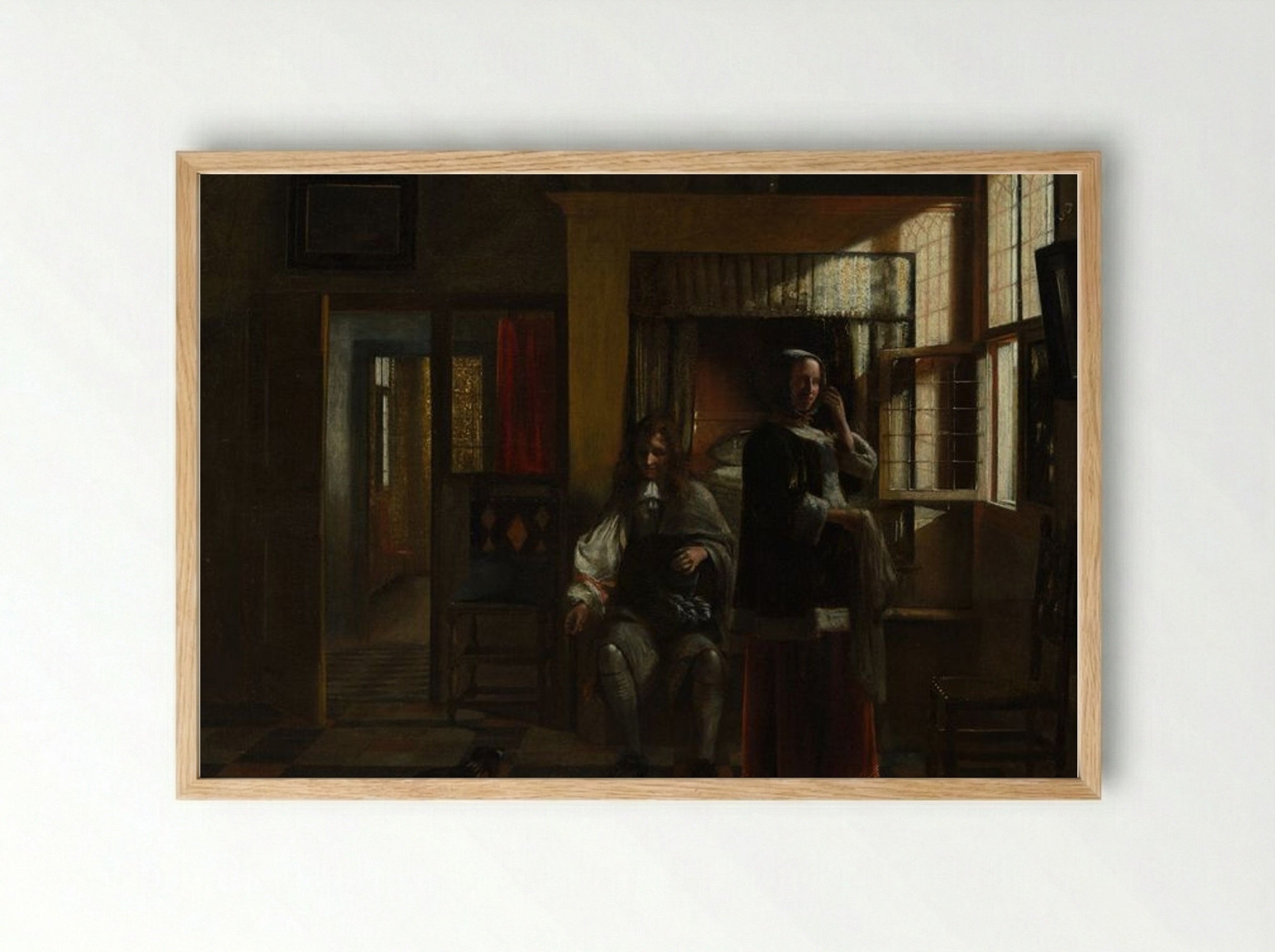 Interior with a Young Couple - Pieter de Hooch - Framed Print Wood