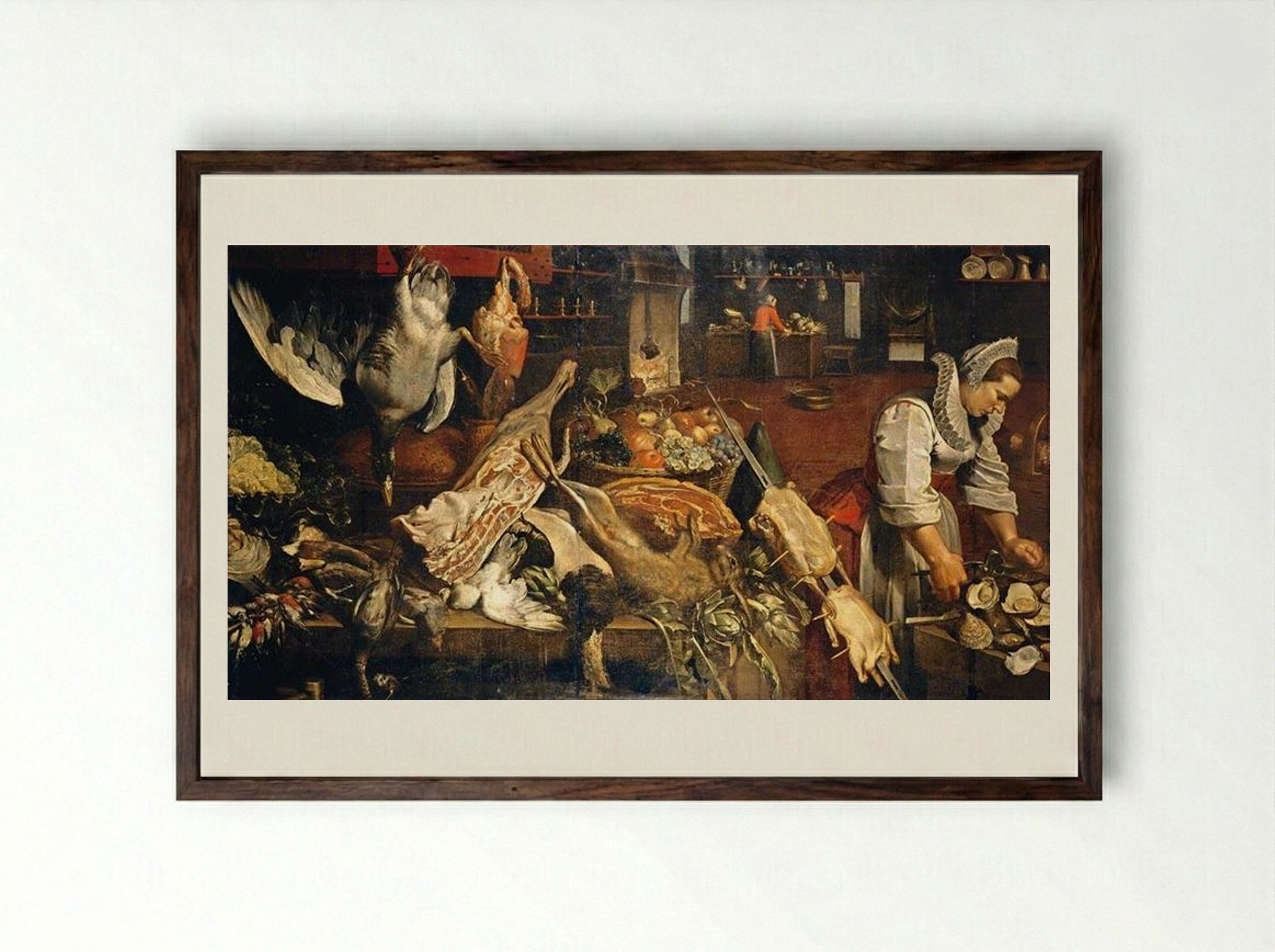 Kitchen Still Life - Frans Snyders - Framed Print Dark Wood