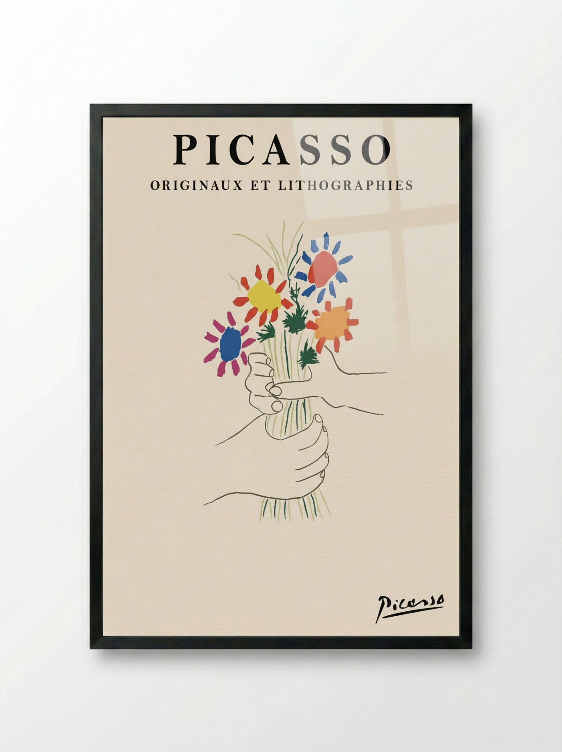 Flowers and Hands - Pablo Picasso - Framed Print Black