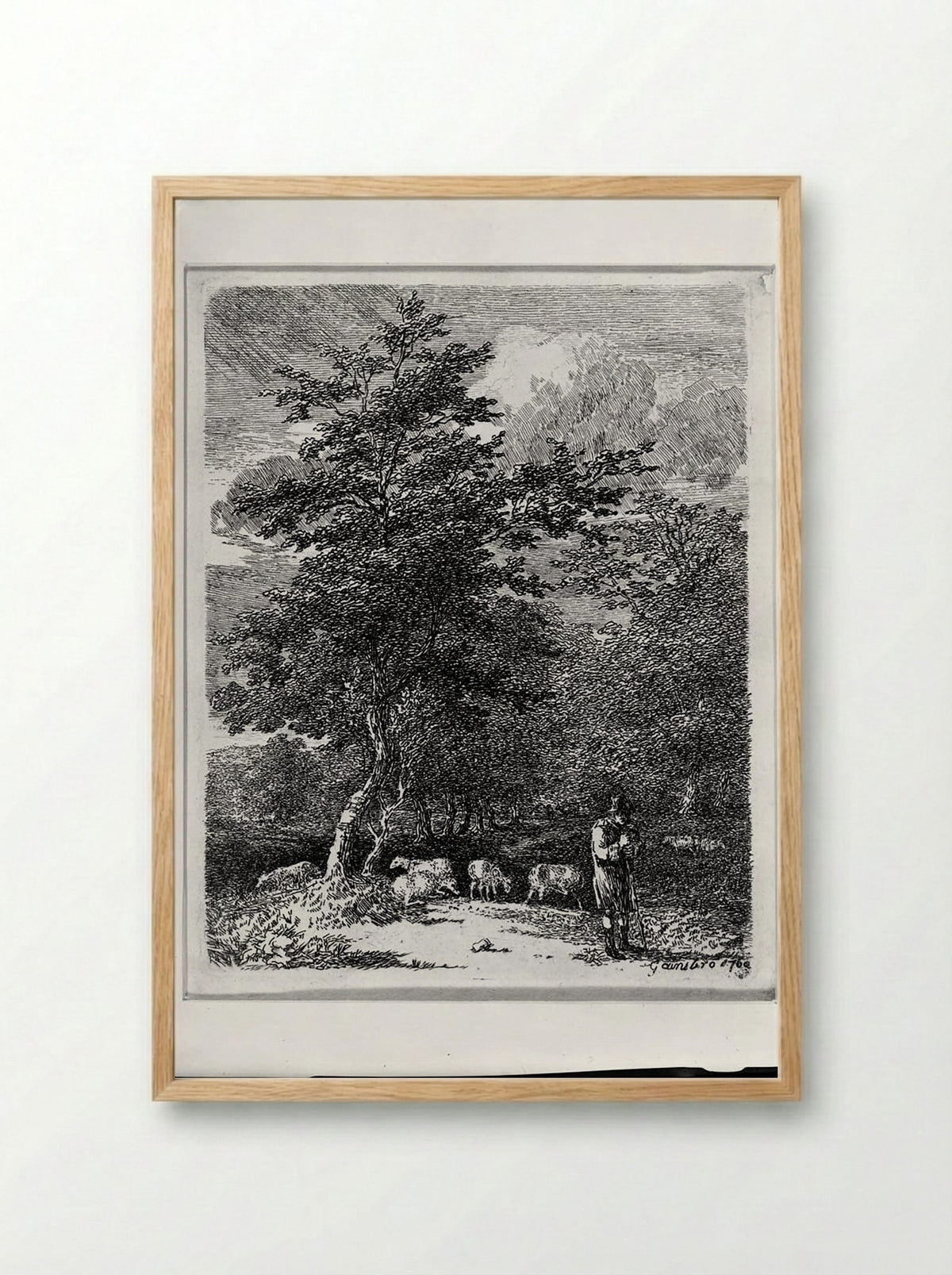 Landscape with Shepherd Watching his Sheep - Thomas Gainsborough - Framed Print Wood