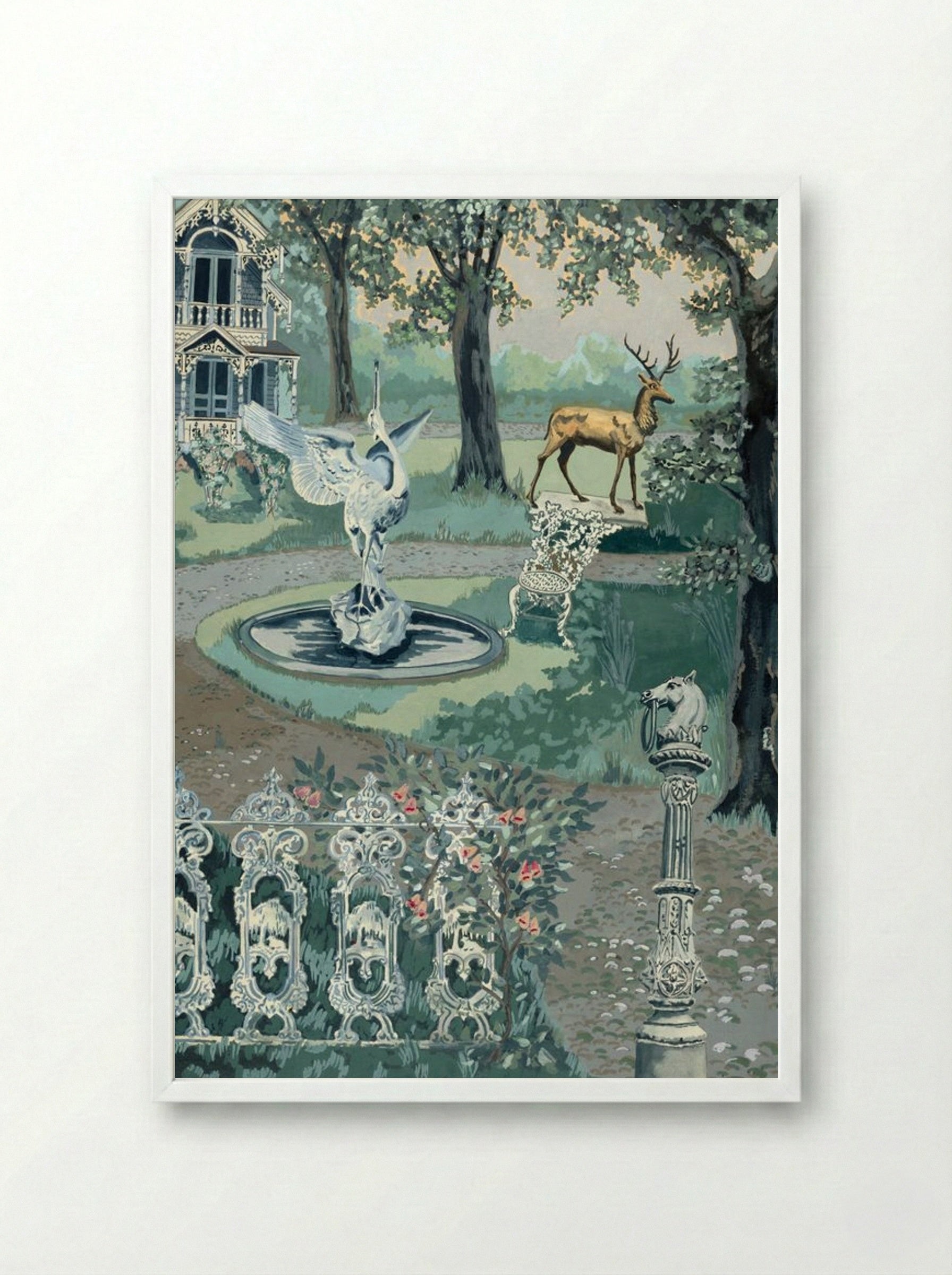 Garden Setting - Perkins Harnly - Framed Print White