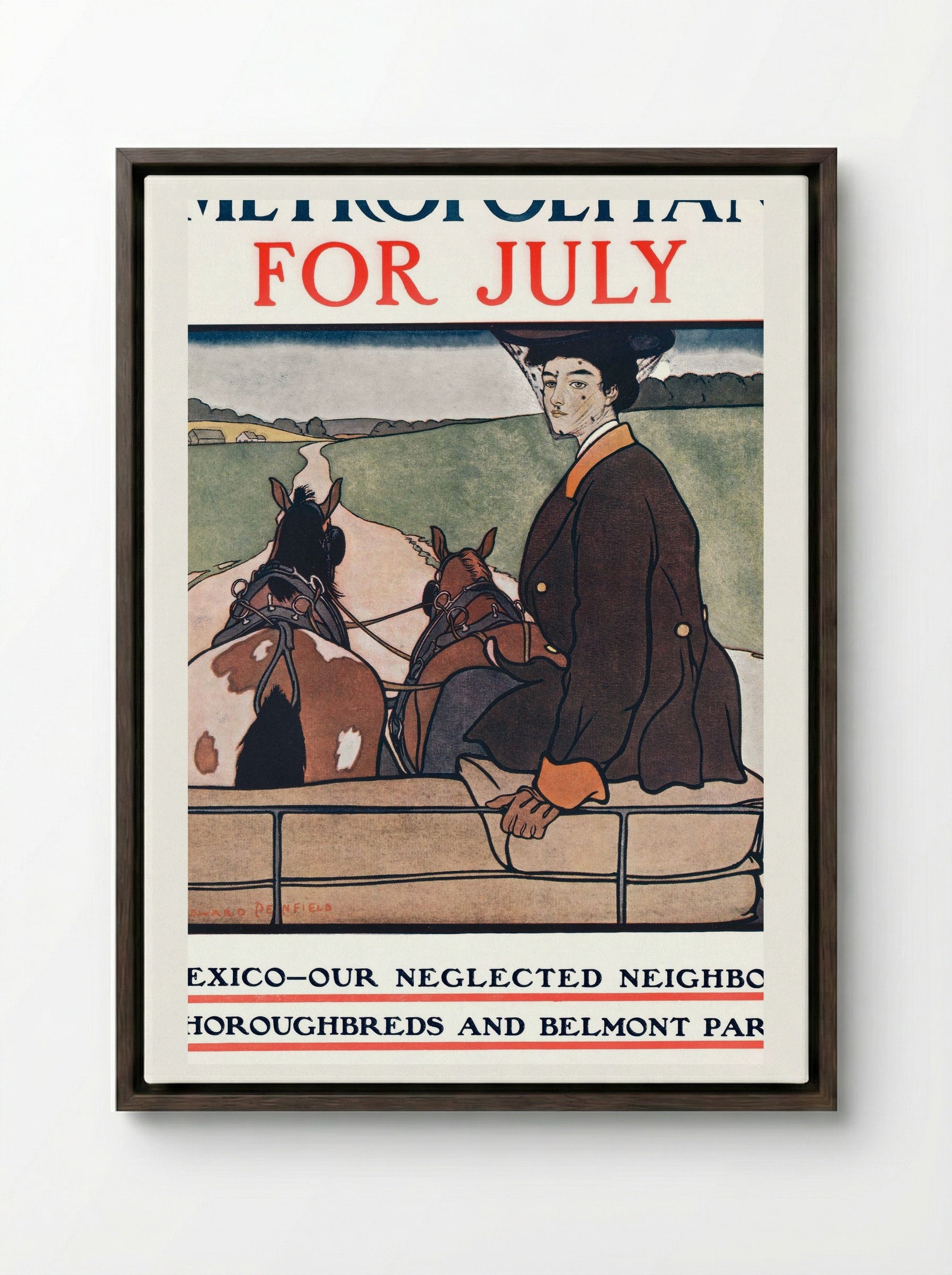 Metropolitan for July - Edward Penfield - Framed Canvas Dark Wood