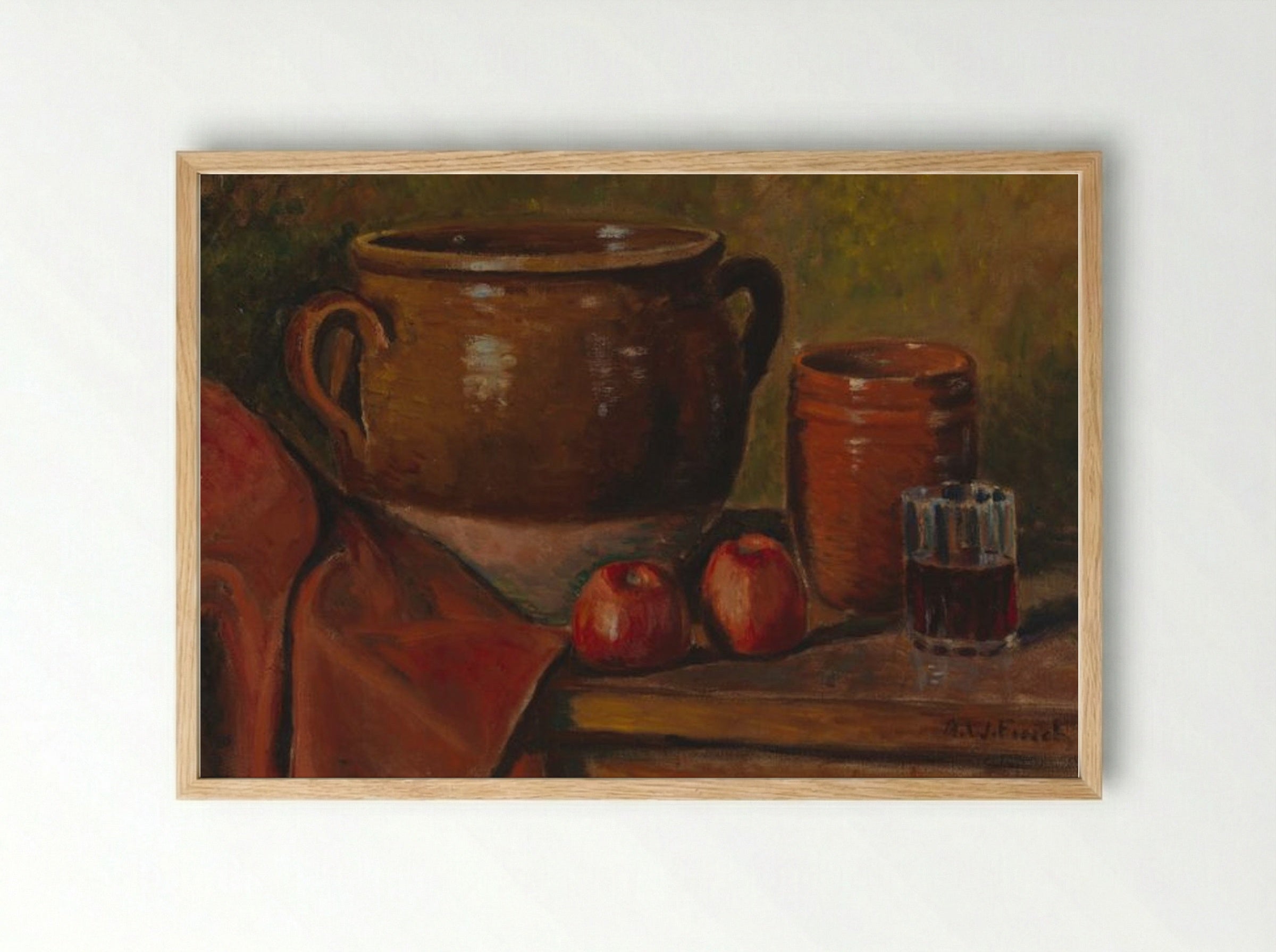 Still Life with Pottery and Apples - Alfred William Finch - Framed Print Wood