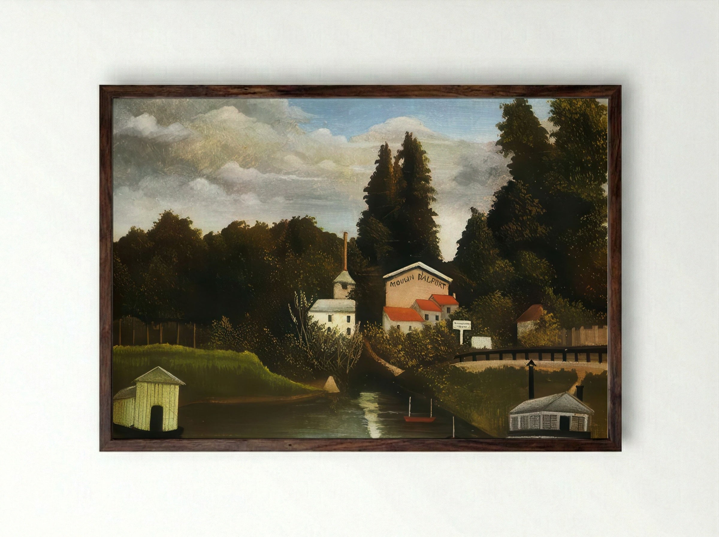 The Mill by Henri Rousseau – Naïve Art Village Landscape Print - Framed Print Dark Wood