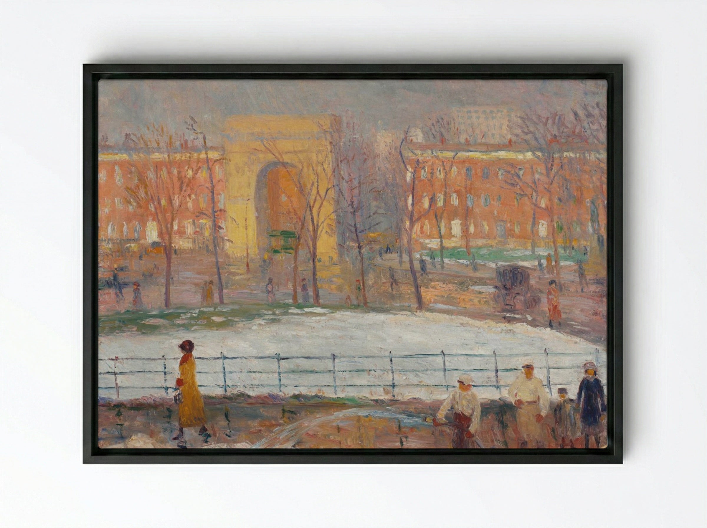 Street Cleaners, Washington Square - William James Glackens - Framed Canvas Black