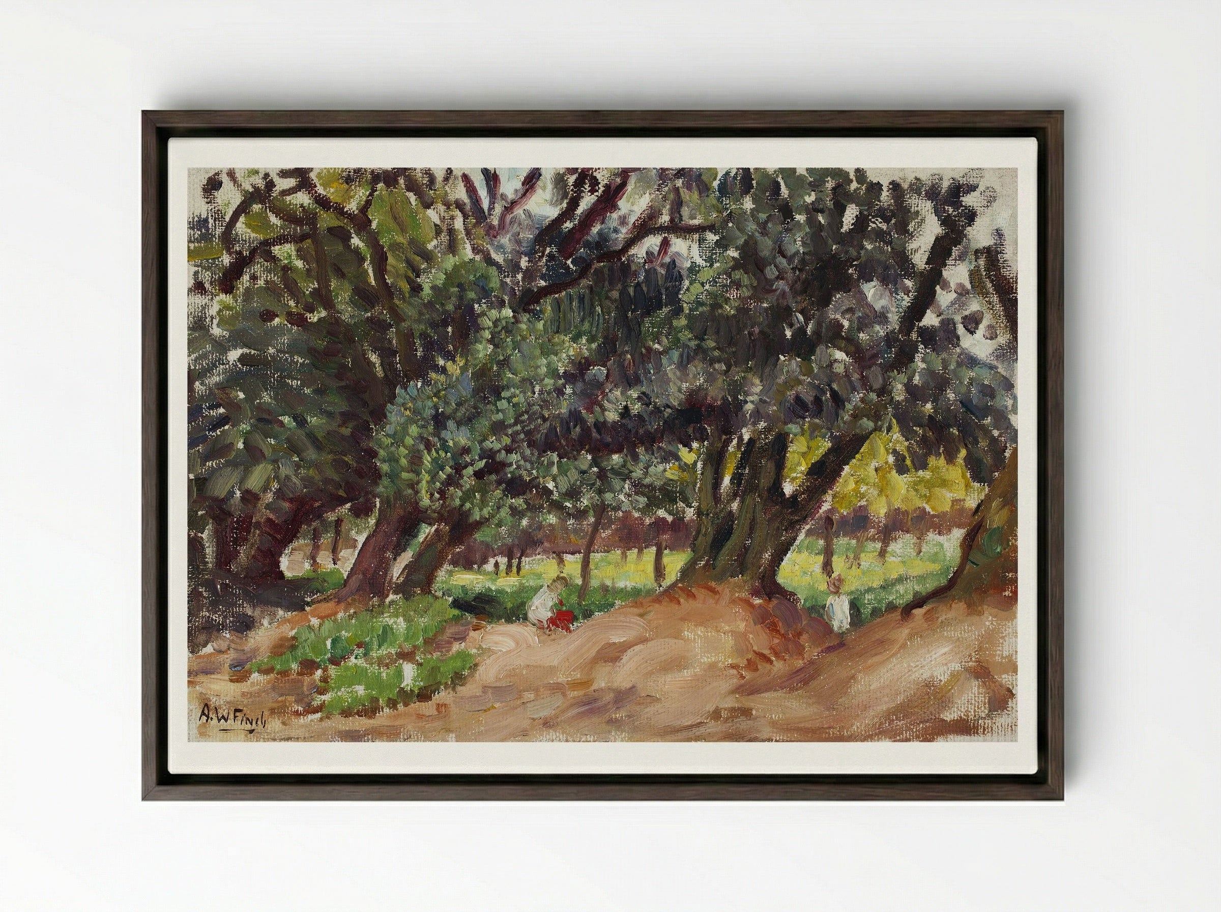 Park Scene, England (Puistokuva Englannista) - Alfred William Finch - Framed Canvas Dark Wood