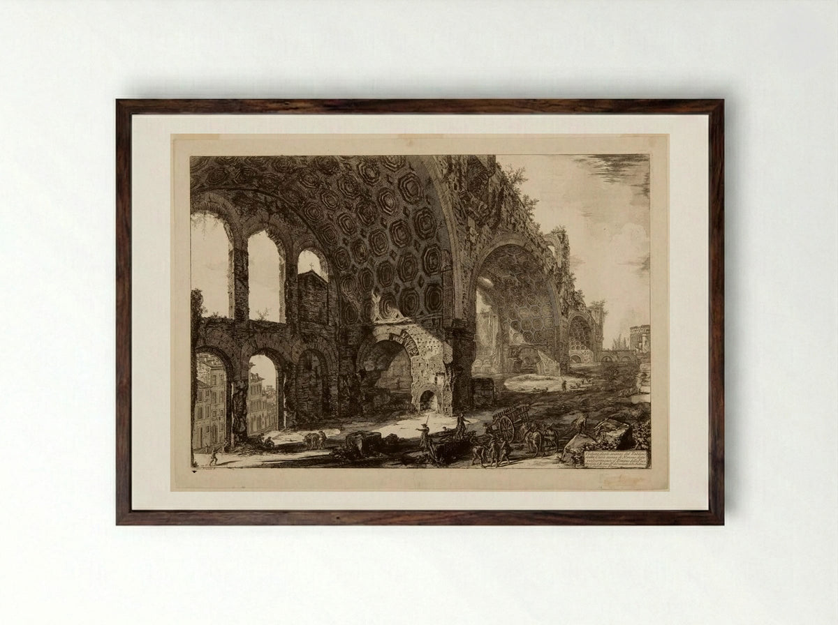 The Basilica of Constantine, with a Street Seen through Arches on the Left - Giovanni Battista Piranesi - Framed Print Dark Wood