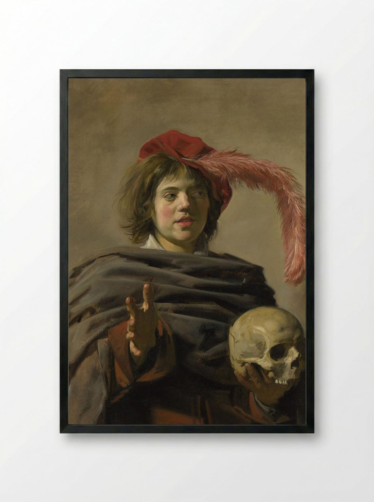 Young Man with a Skull (Vanitas) - Frans Hals - Framed Print Black