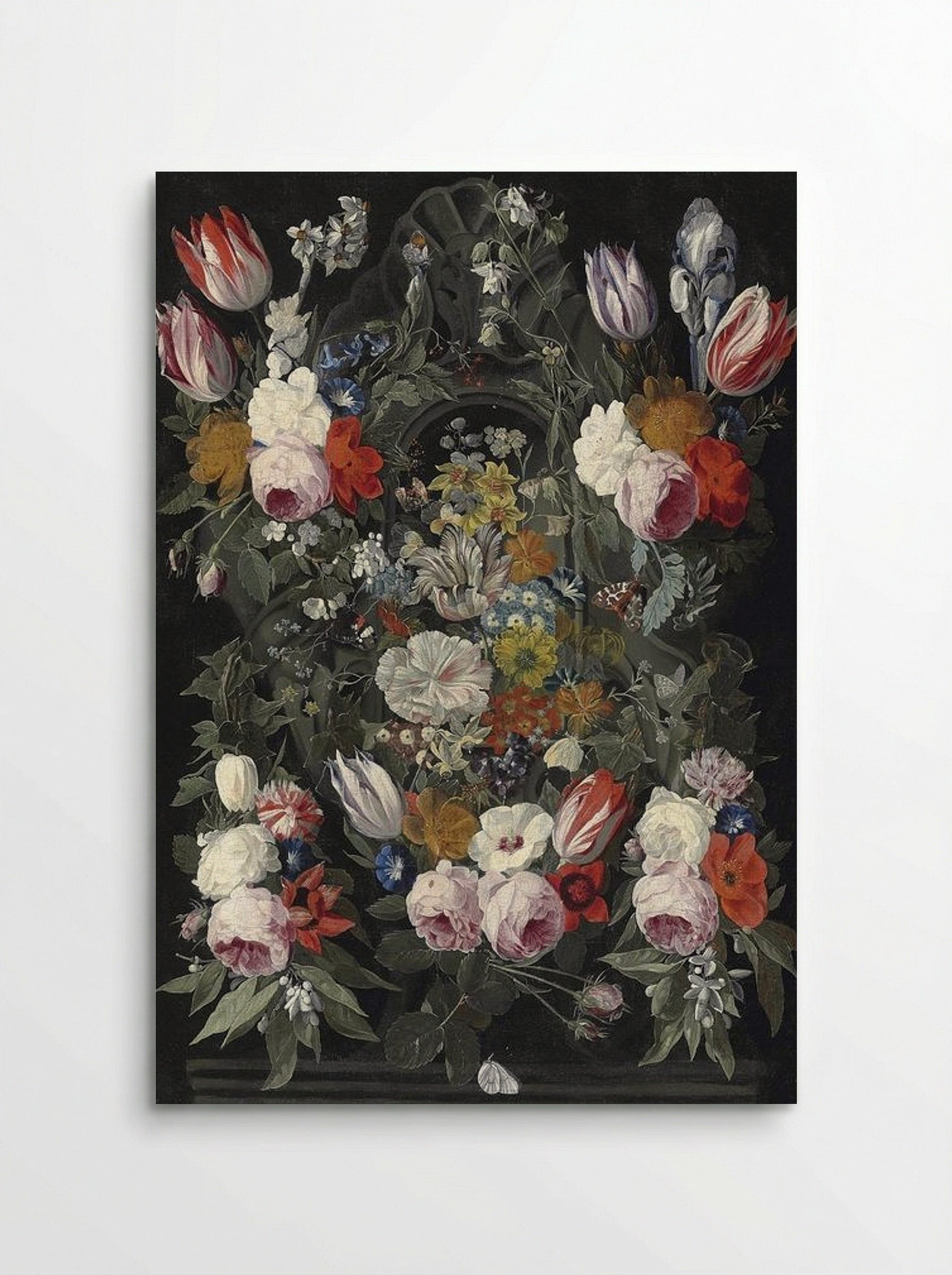 Flowers and Butterflies in Front of a Sculpted Cartouche - Jan van Kessel the Elder - Poster