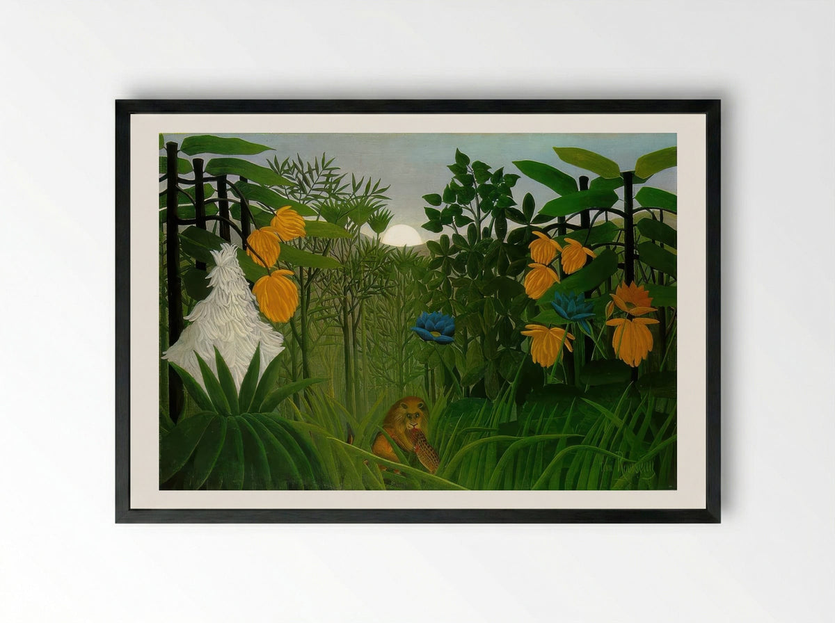 The Repast of the Lion by Henri Rousseau – Naïve Art Jungle Wildlife Print - Framed Print Black