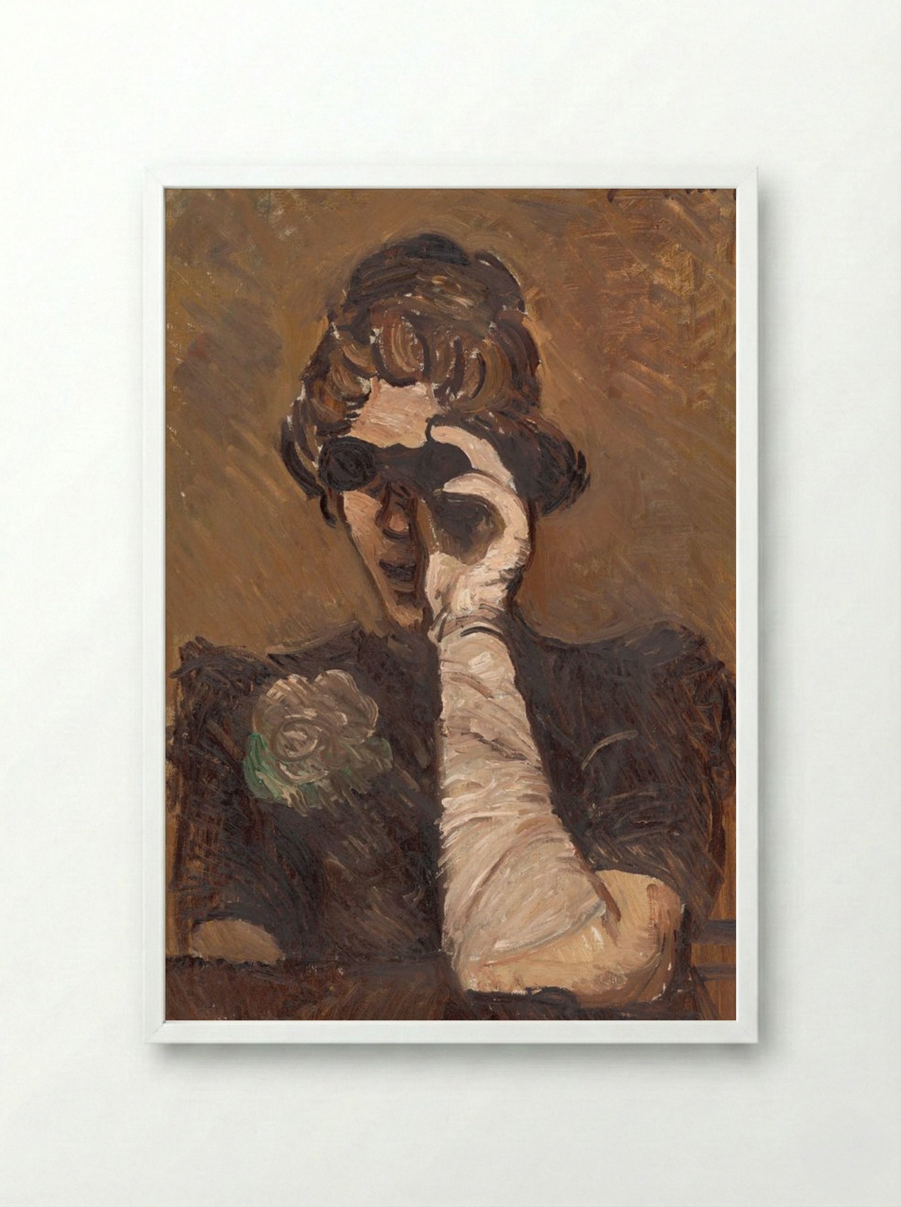 Lady with Opera Glasses - Cyprián Majerník - Framed Print White