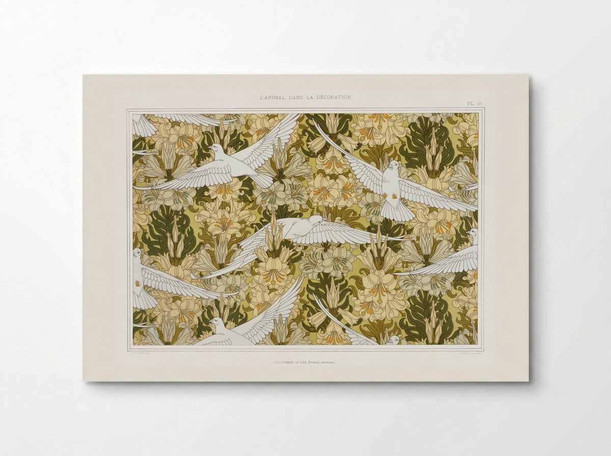 Colombes et Lis, Étoffe Imprimée (Doves and Lilies, Printed Fabric) - Maurice Pillard Verneuil - Poster
