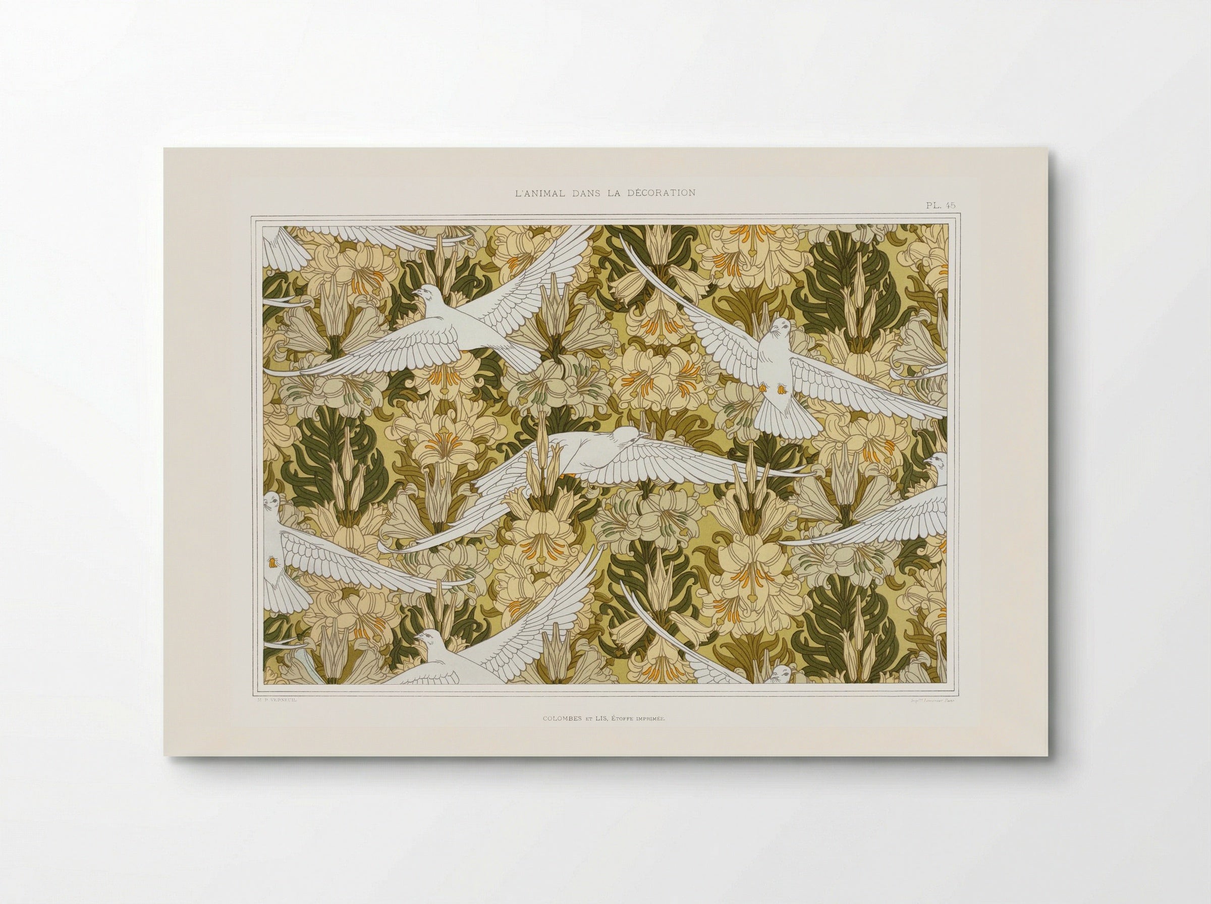 Colombes et Lis, Étoffe Imprimée (Doves and Lilies, Printed Fabric) - Maurice Pillard Verneuil - Poster
