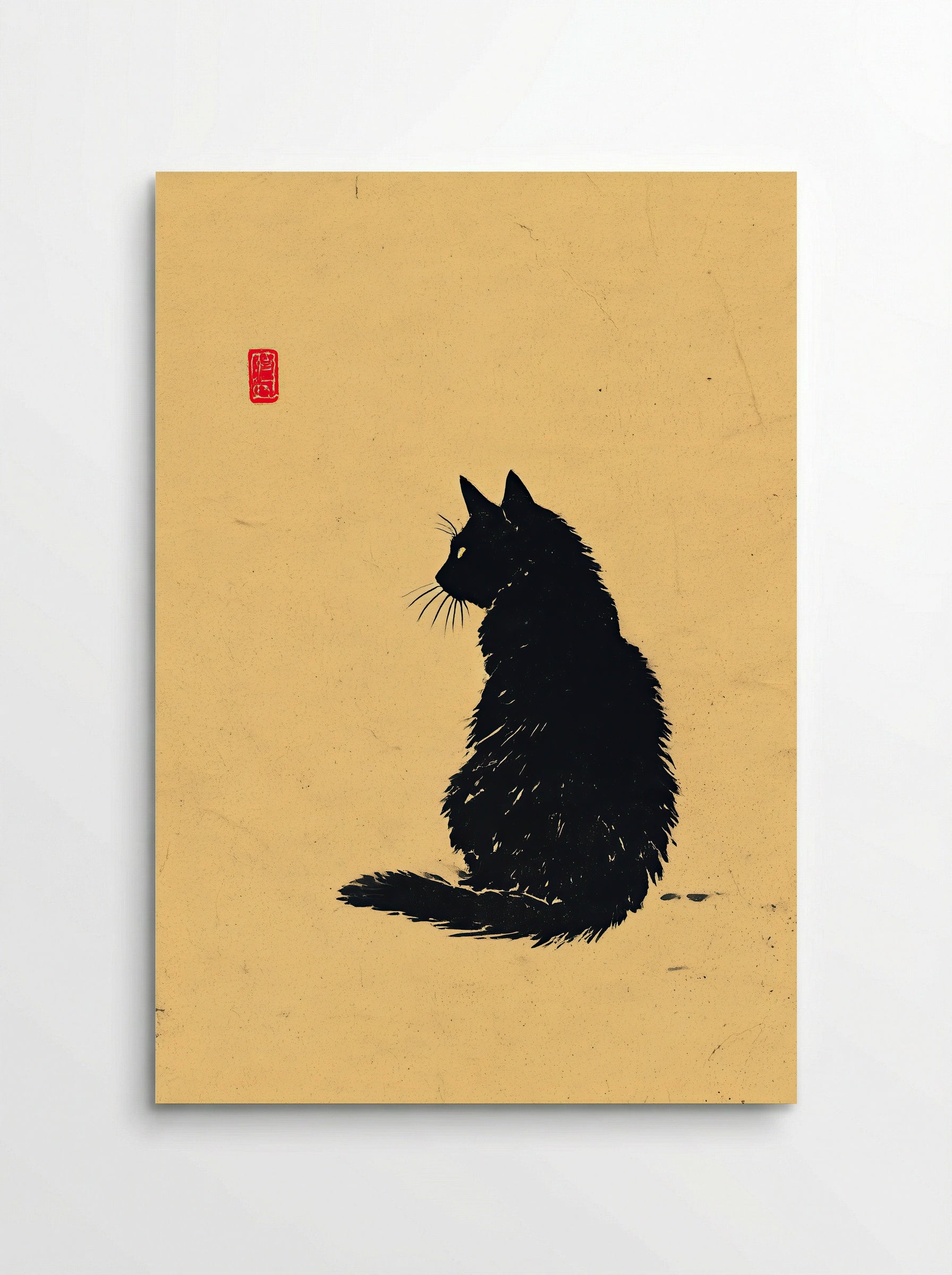 Sumi-e Black Cat – Minimalist Japanese Ink Art Print - Poster
