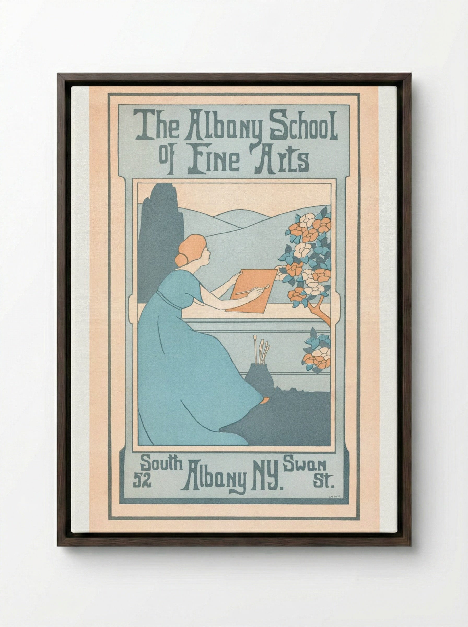 The Albany School of Fine Arts, 52 South Swan St., Albany, NY - E.M. Enos - Framed Canvas Dark Wood