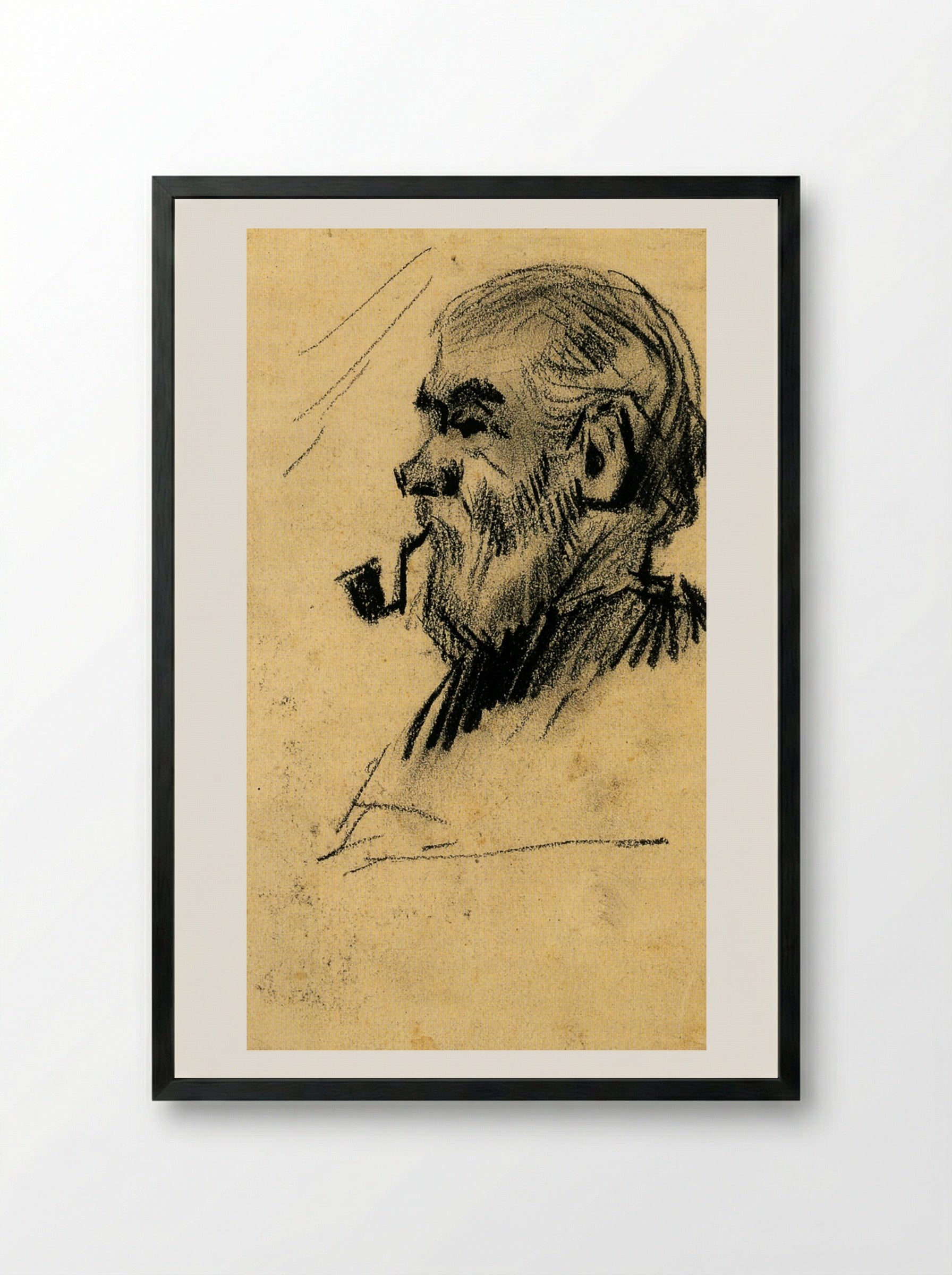 Head of an Old Man with Pipe - Vincent van Gogh - Framed Print Black