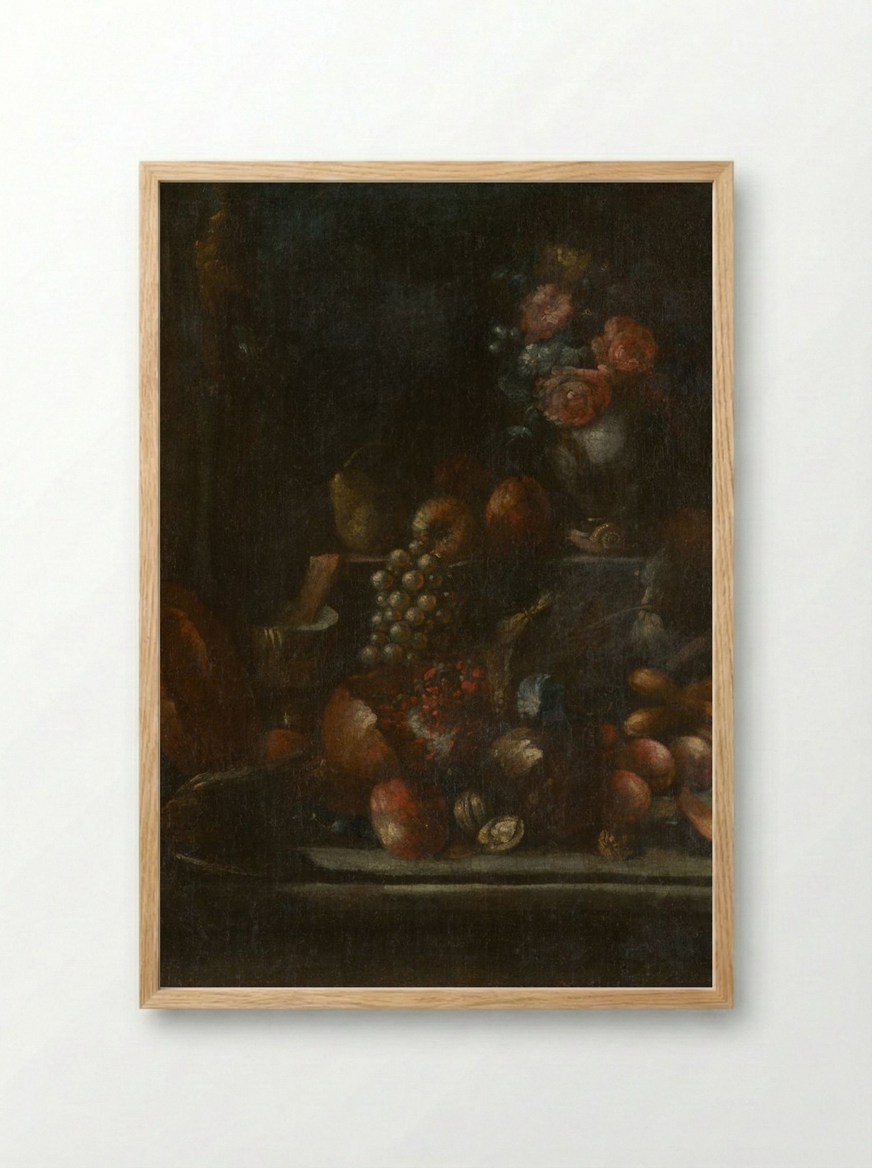 Still Life with Fruit and a Vase - Fine Art Print - Framed Print Wood
