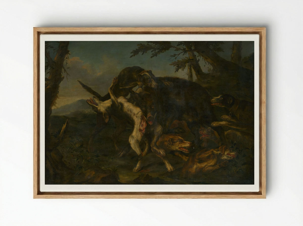 Boar Hunt - Frans Snyders - Framed Canvas Wood