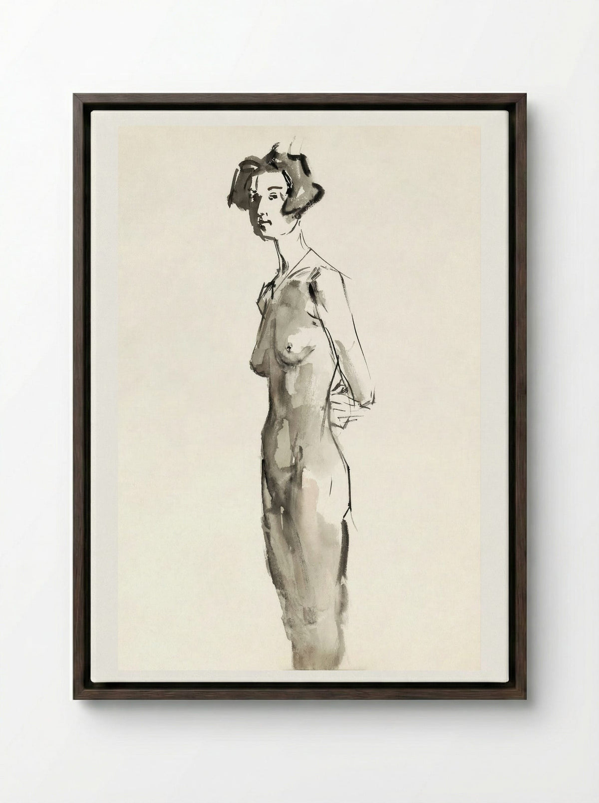 Standing Female Nude - Isaac Israels - Framed Canvas Dark Wood