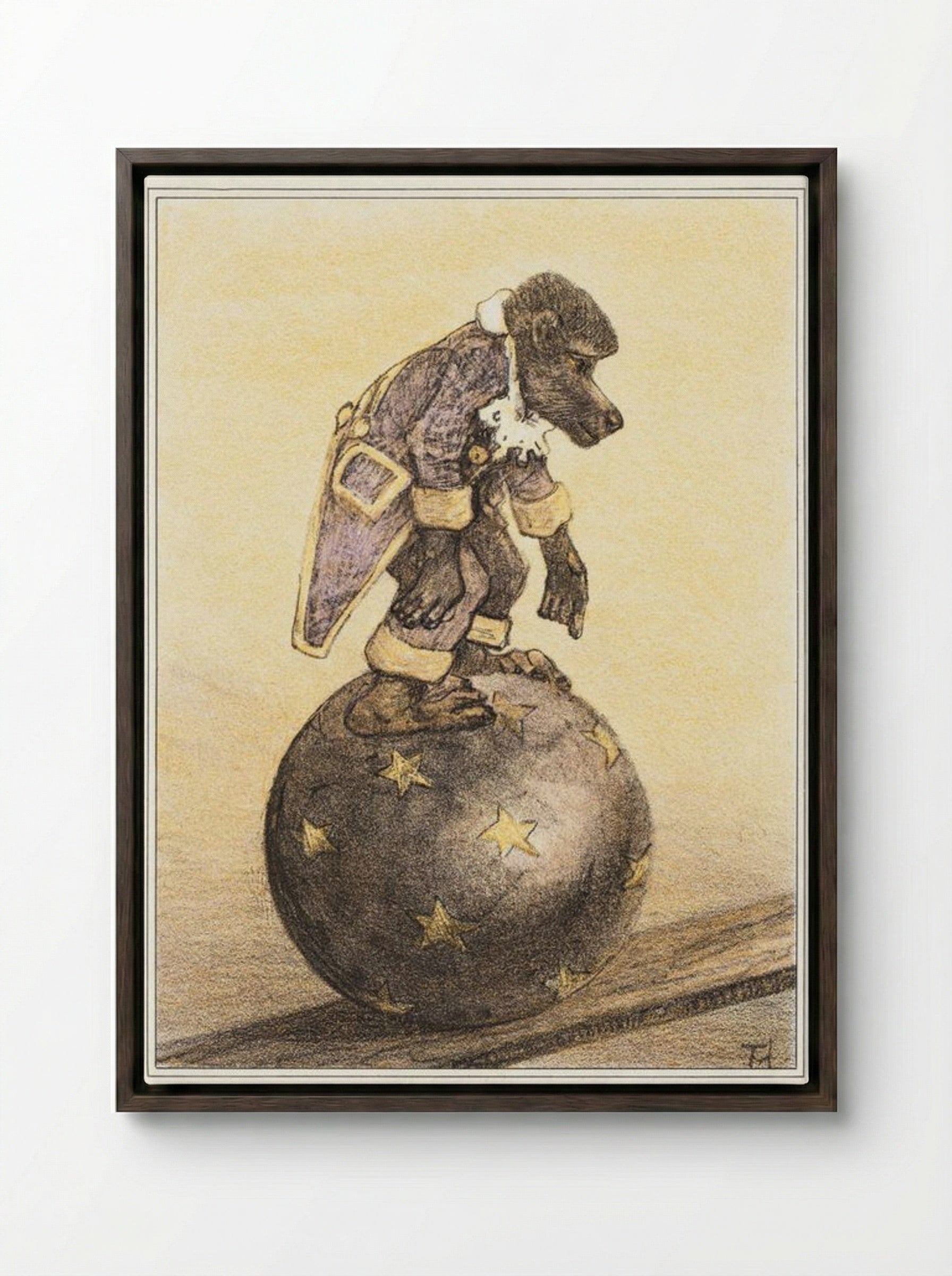 Aap op bal (Monkey on a Ball) - Theo van Hoytema - Framed Canvas Dark Wood