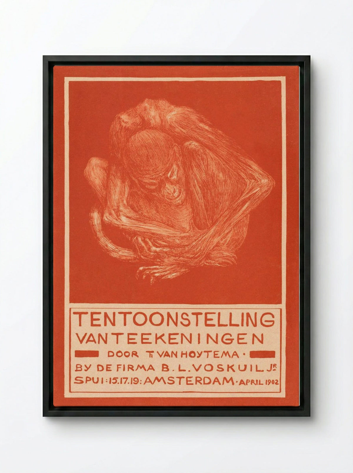 Reclamekaart met ineengedoken aap (Advertising Card with Crouching Ape) - Theo van Hoytema - Framed Canvas Black