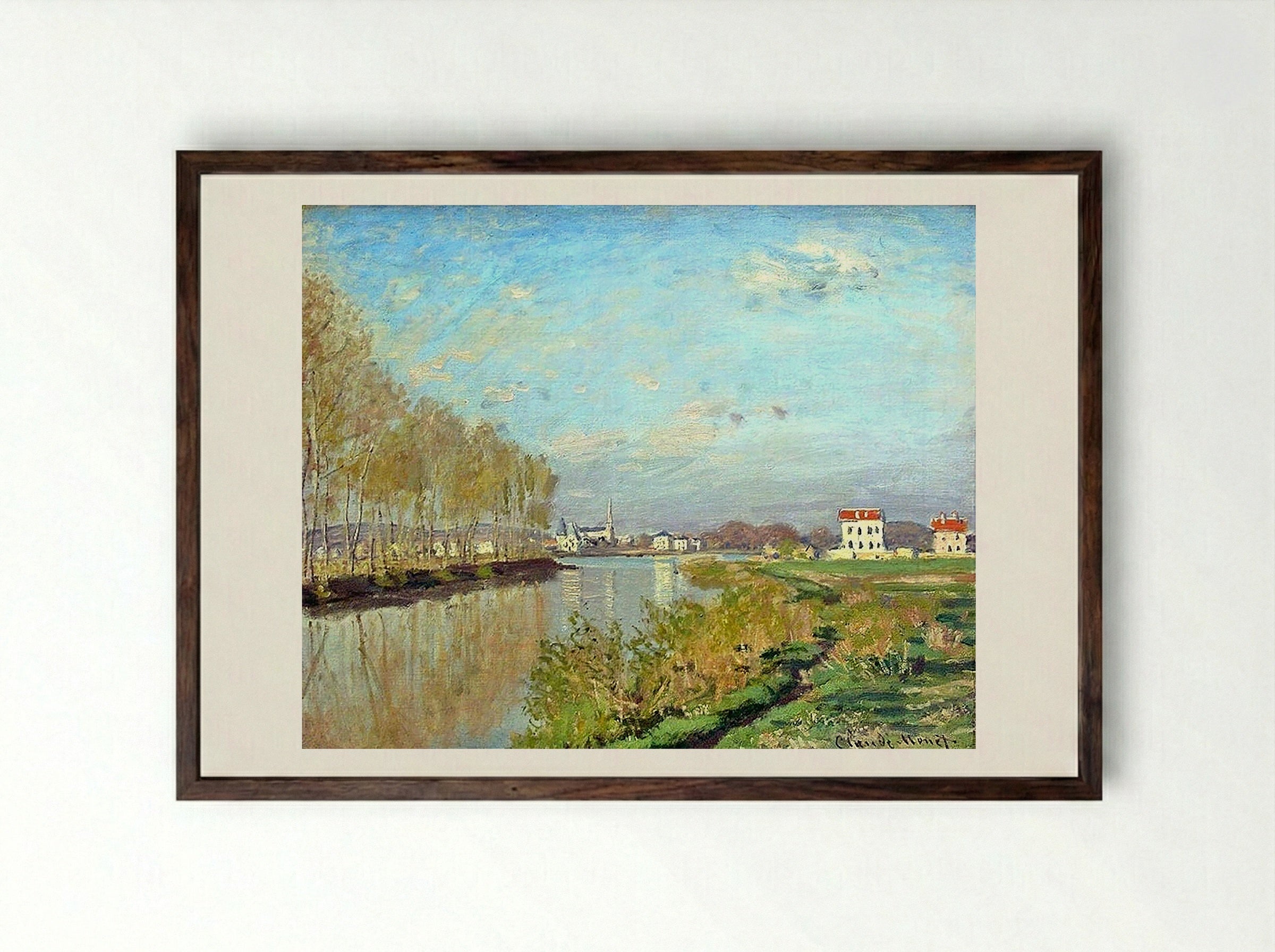Argenteuil, The Seine - Claude Monet - Framed Print Dark Wood