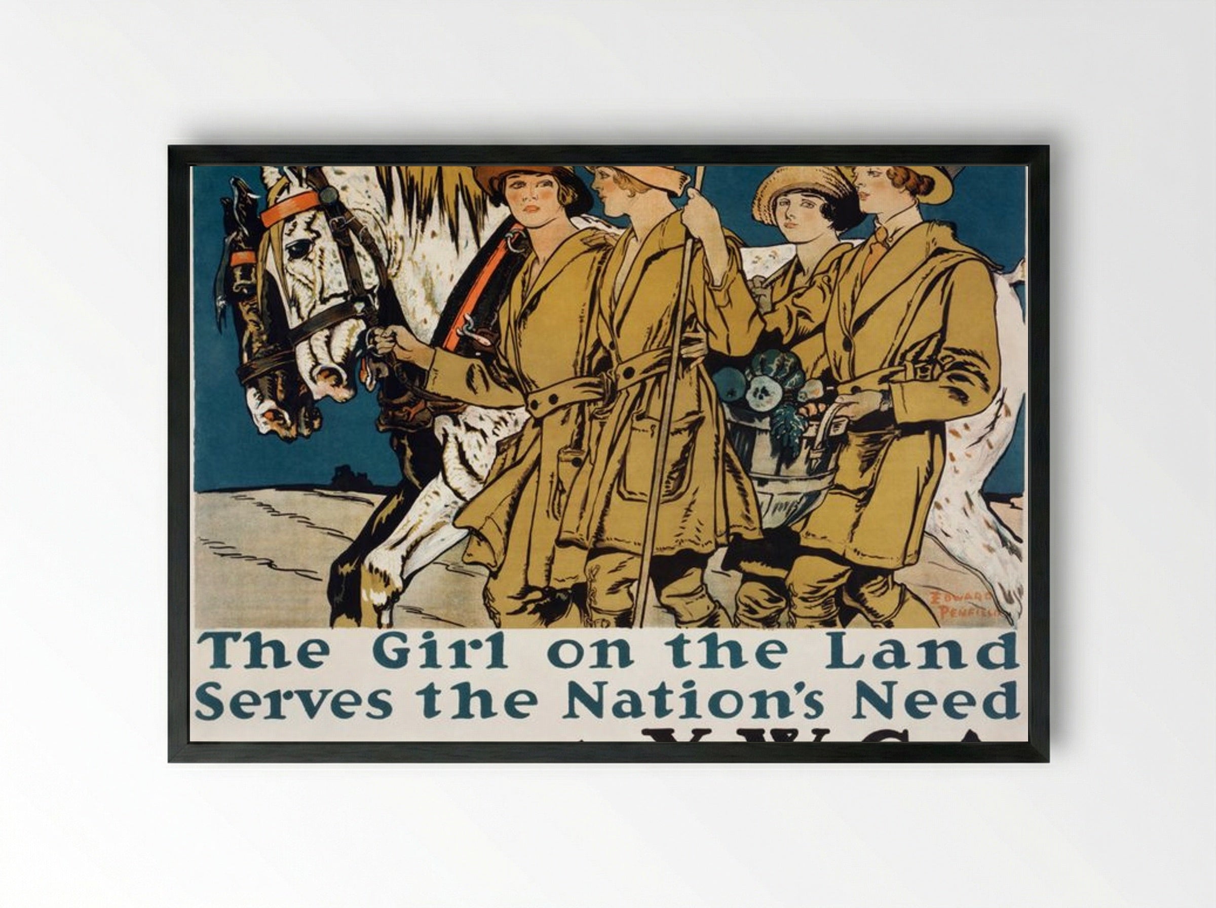 The Girl on the Land Serves the Nation's Need - Edward Penfield - Framed Print Black