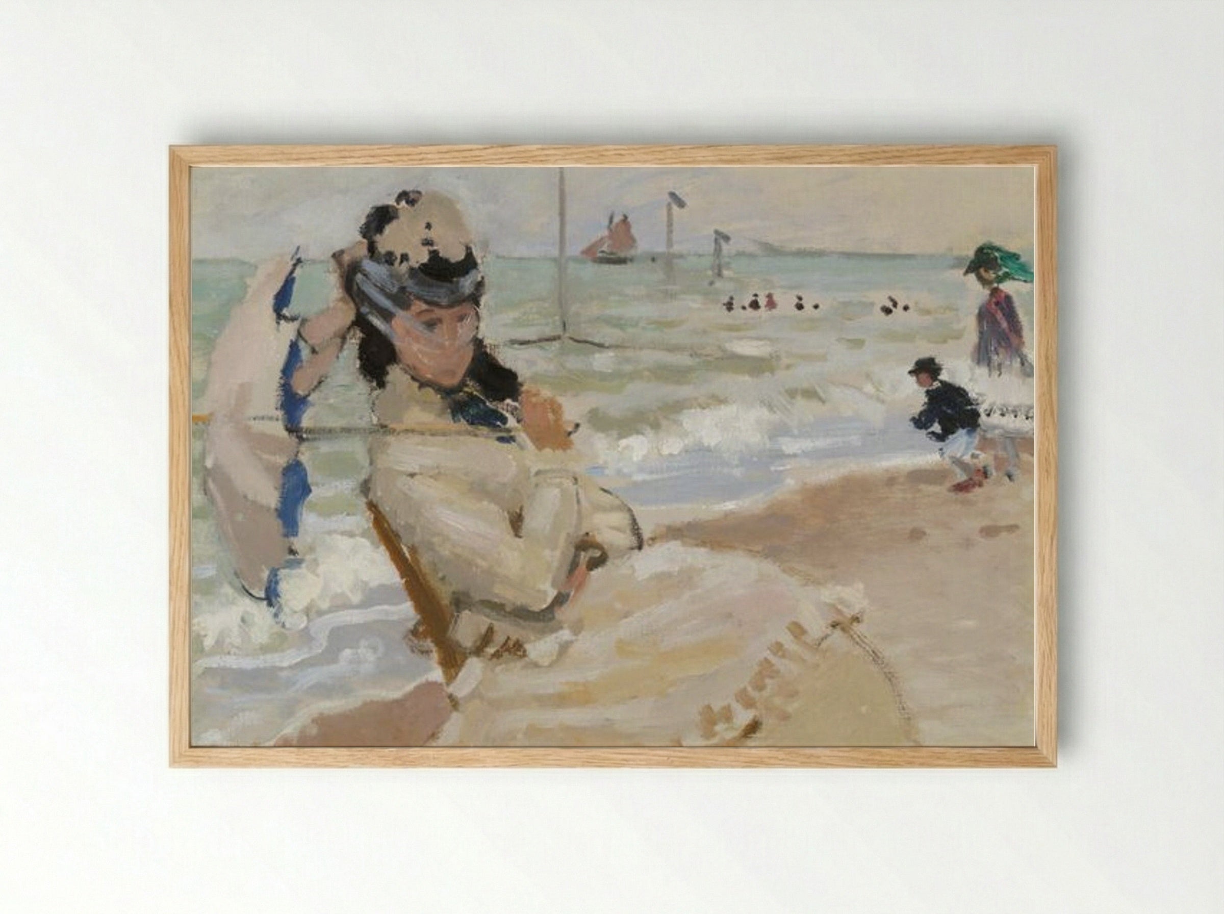 Camille on the Beach in Trouville - Claude Monet - Framed Print Wood