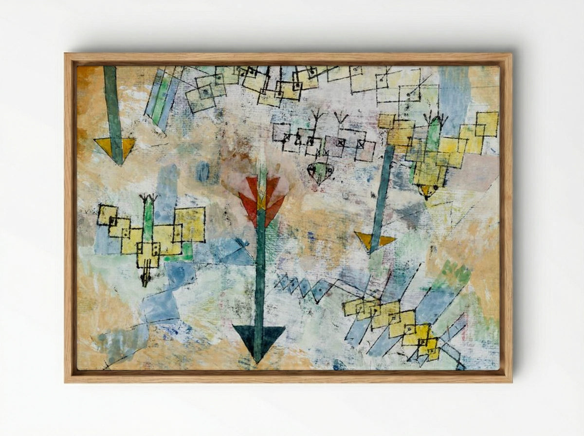 Birds Swooping Down and Arrows - Paul Klee - Framed Canvas Wood
