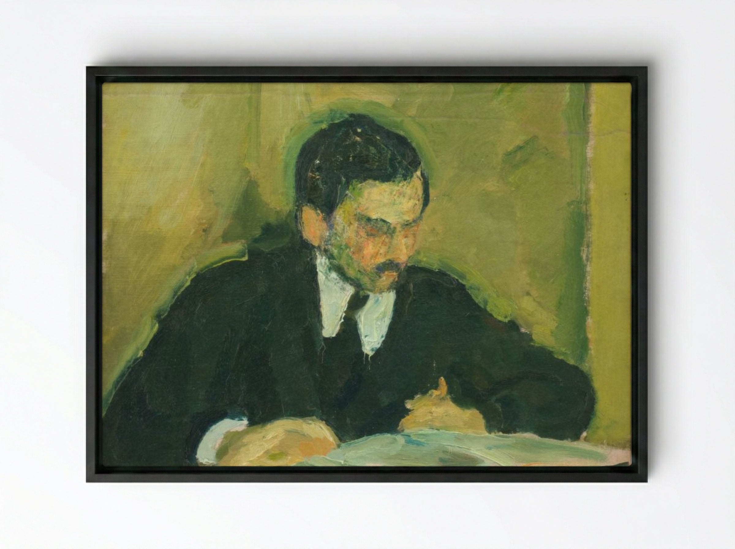 The Painter Ernst Goldschmidt Reading - Harald Giersing - Framed Canvas Black