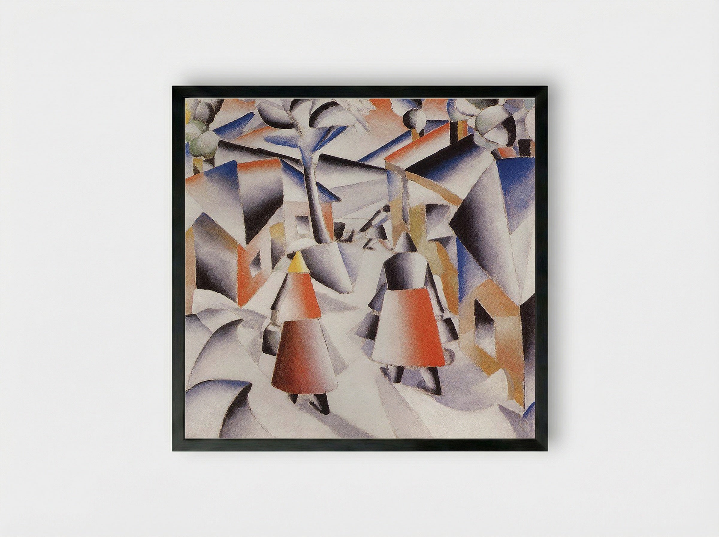 Morning in the Village after Snowstorm - Kazimir Malevich - Framed Print Black