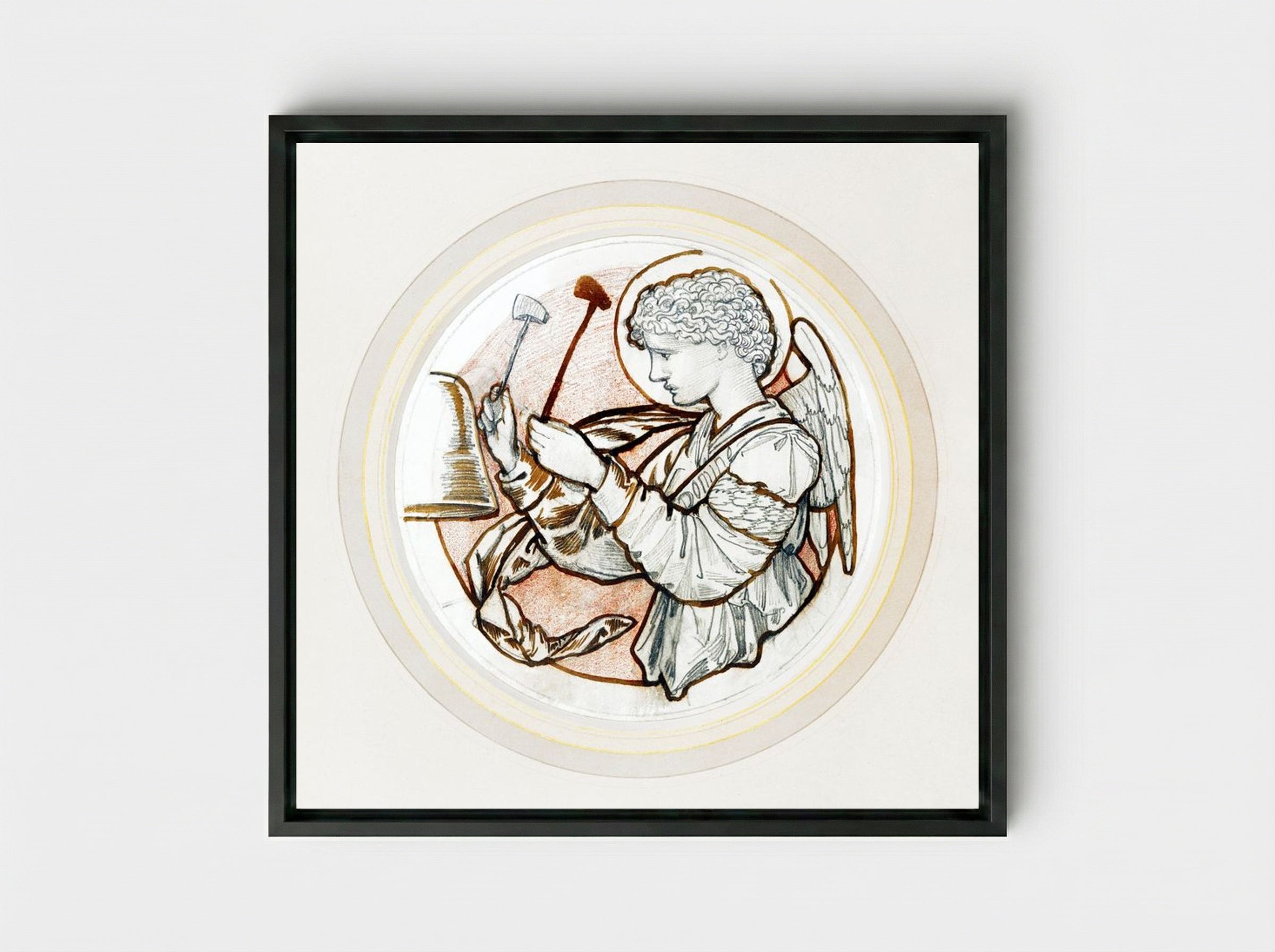 Angel Playing on Bells - Edward Burne-Jones - Framed Canvas Black