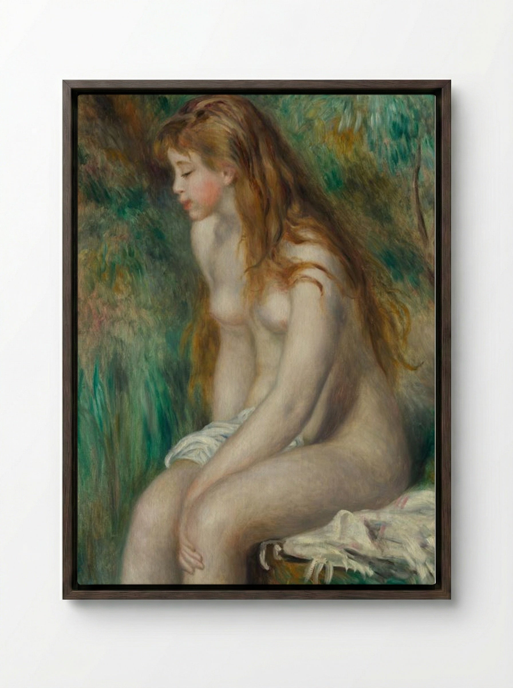 Young Girl Bathing - Pierre-Auguste Renoir - Framed Canvas Dark Wood