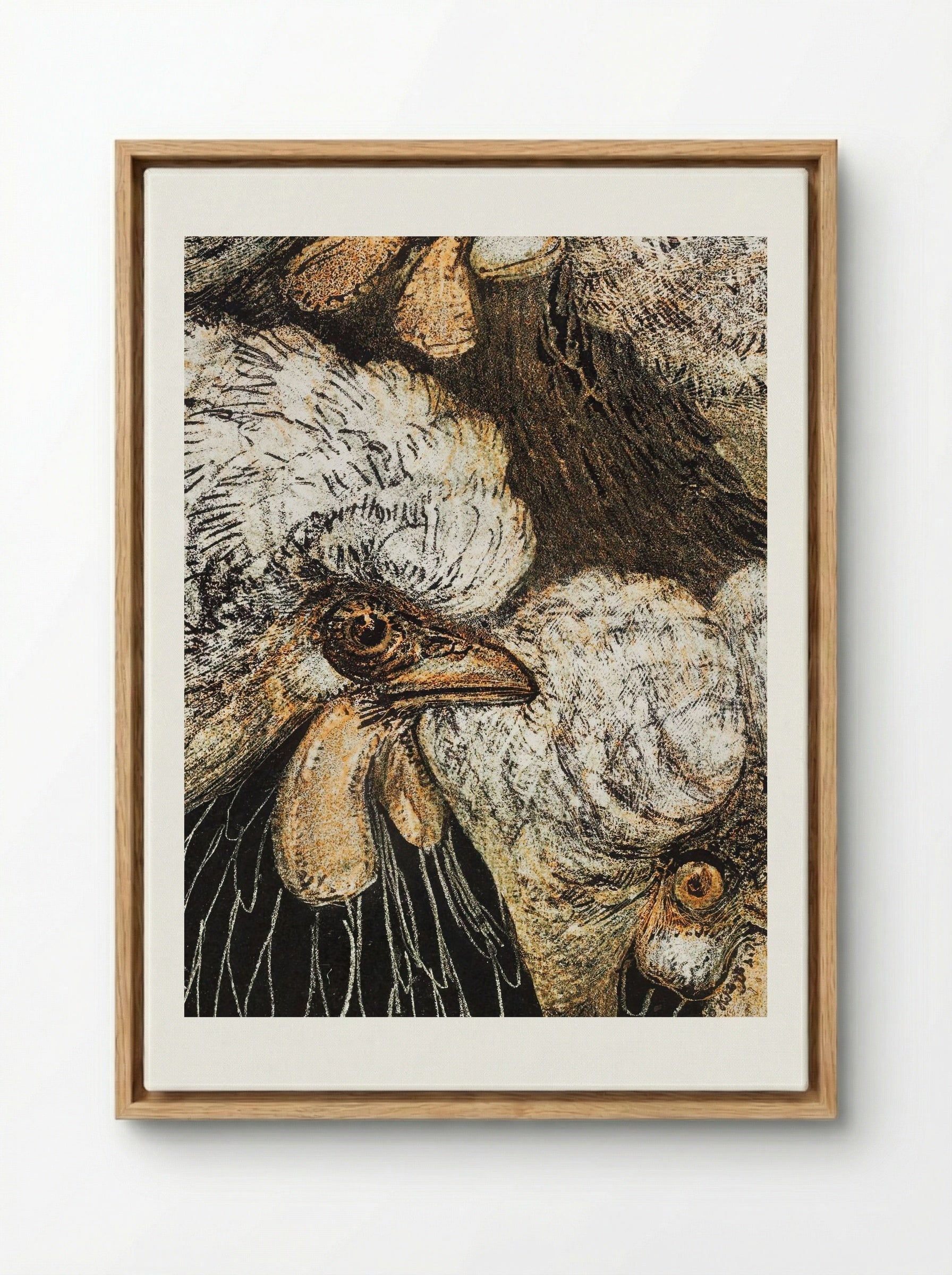Drie kuifkippen (Three Crested Chickens) - Theo van Hoytema - Framed Canvas Wood